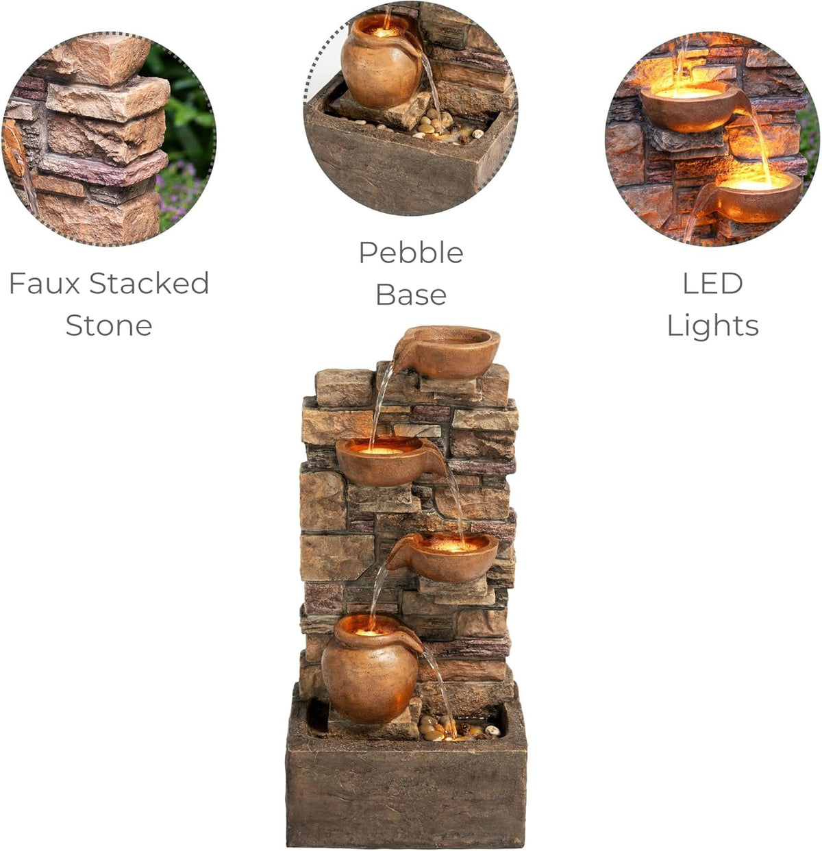 Teamson Home 4 Lagen Waterval Fontein Bruin LED Outdoor Decor