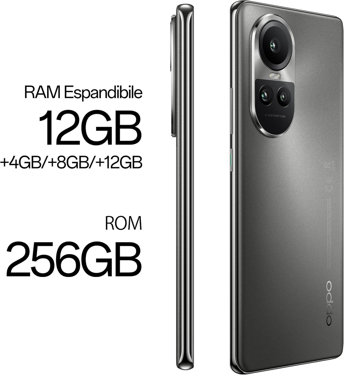 OPPO Reno10 Pro Smartphone 5G, AI Drievoudige Camera 50 + 32 + 8 MP, Selfie 32 MP, Display 6,7 inch 120 Hz AMOLED, 4600 mAh, RAM 12 GB (Esp 24 GB) ROM 256 GB, autohouder, Italiaanse versie, kleur