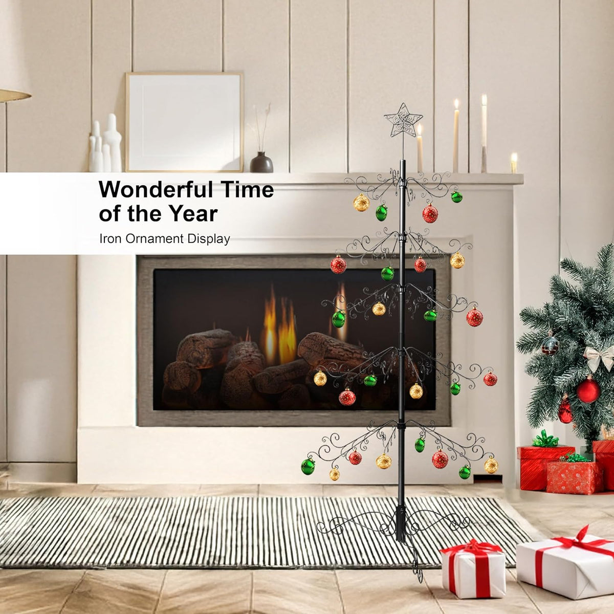 Metalen Decoratieboom – Ornamentenstandaard – Ornament Display Boom Stand – Kersthanger Houder – Decoratiestandaard – 213 Cm Hoog – 174 Haken – Zwart