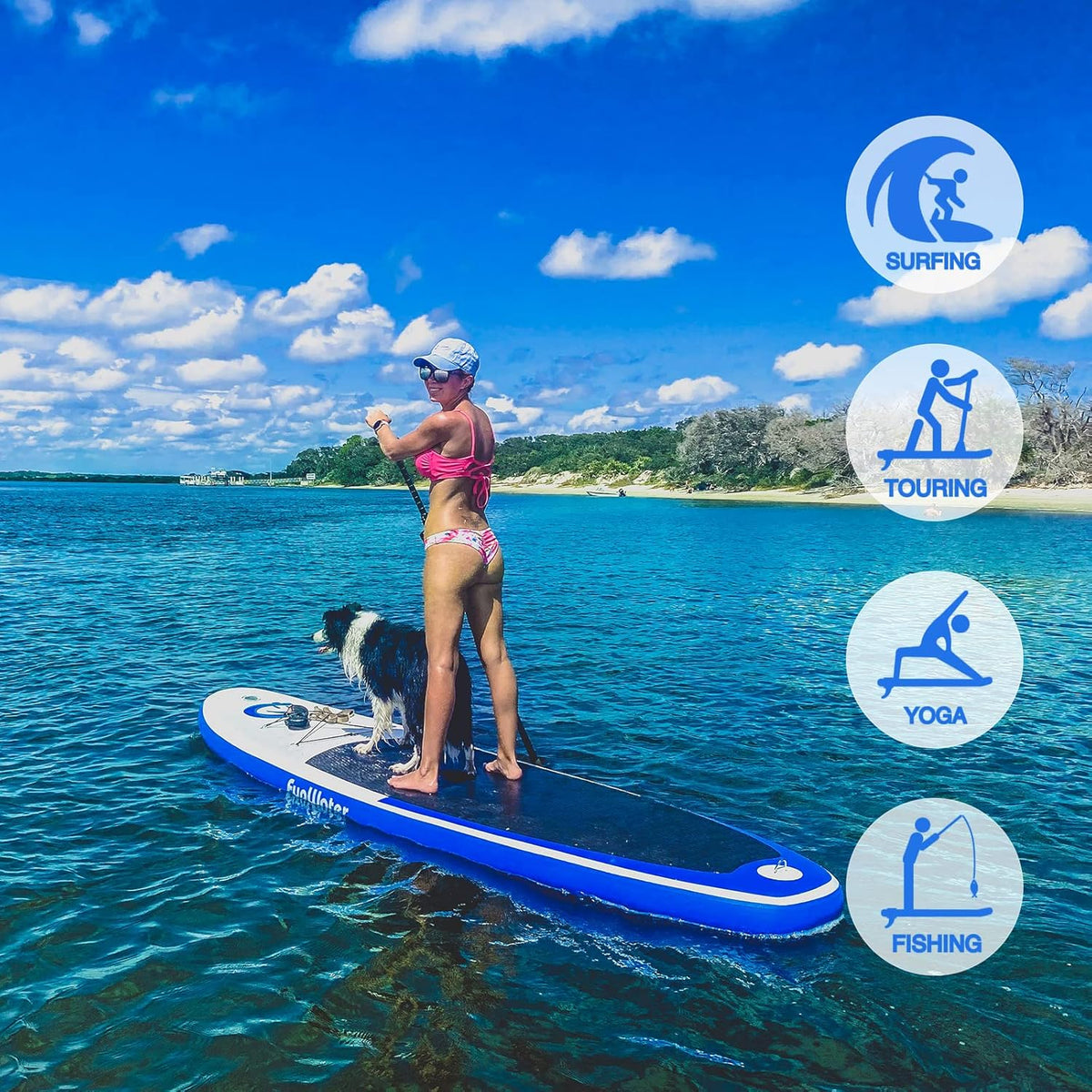 FunWater Opblaasbaar stand-up paddleboard met verstelbare peddel, handpomp, antislip EVA-plank, veiligheidslijn, voor volwassenen