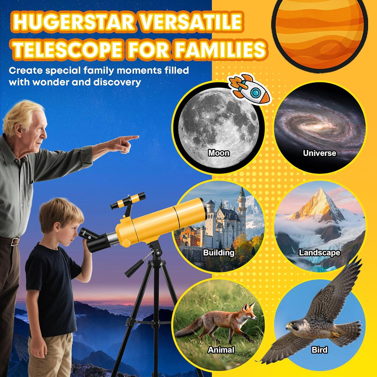 Telescopische astronomie professional voor volwassenen en kinderen, 80 mm opening 500 mm astronomische refractor telescoop voor beginners, draagbare reisscoop met statief, mobiele