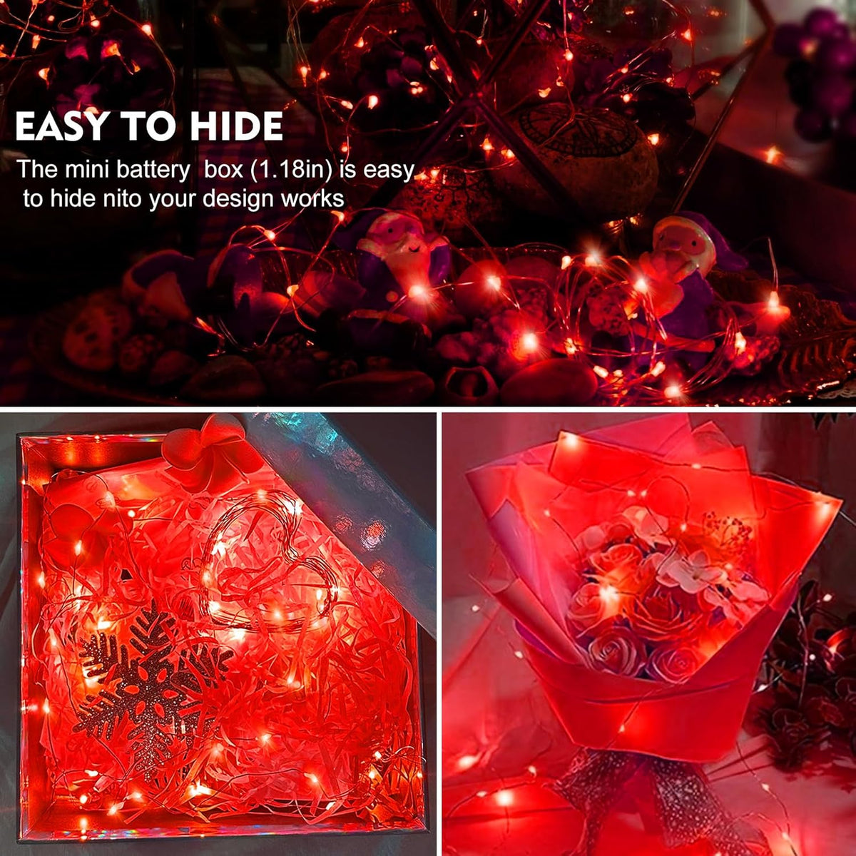 Cwylod - Led koperdraad Lichtsnoer - Waterdicht - LED Lichtsnoer - Werkt op Batterijen - DIY Bruiloft Feest Kerstdecoratie - 3V - 5m - Rood - QUORE