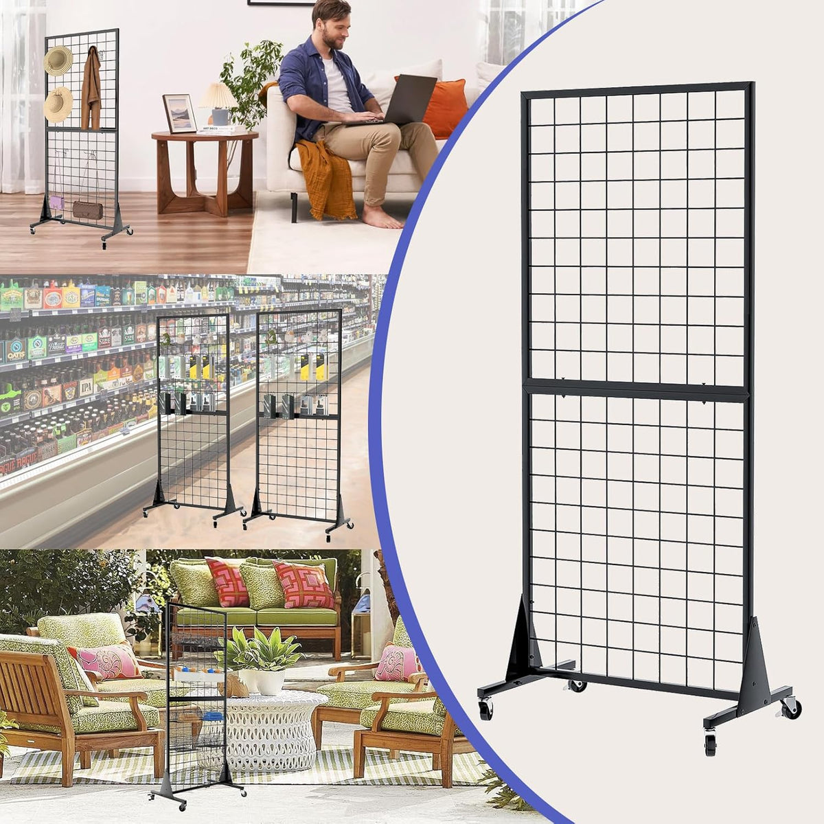 2-Pack Gridwall Panel Display Stands 2'x5.5' Ft, Heavy-Duty Vloerstaande Retail Display Rack met Driehoek-Base (2-Pack)