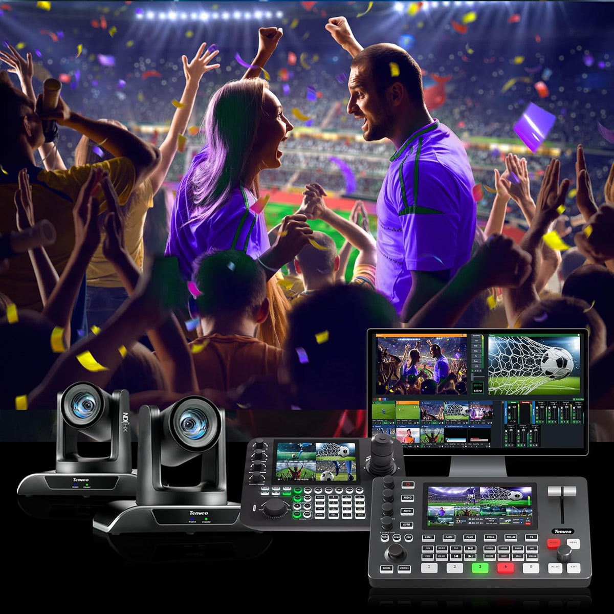 Tenveo Videomixer, 4K 60FPS Videoswitcher voor Livestreaming, 5,5" FHD-scherm, 4 SDI-ingangen en 4 HDMI-ingangen, 1080P 60FPS-uitgang, USB-opname (TEVO-ProCast-EU)