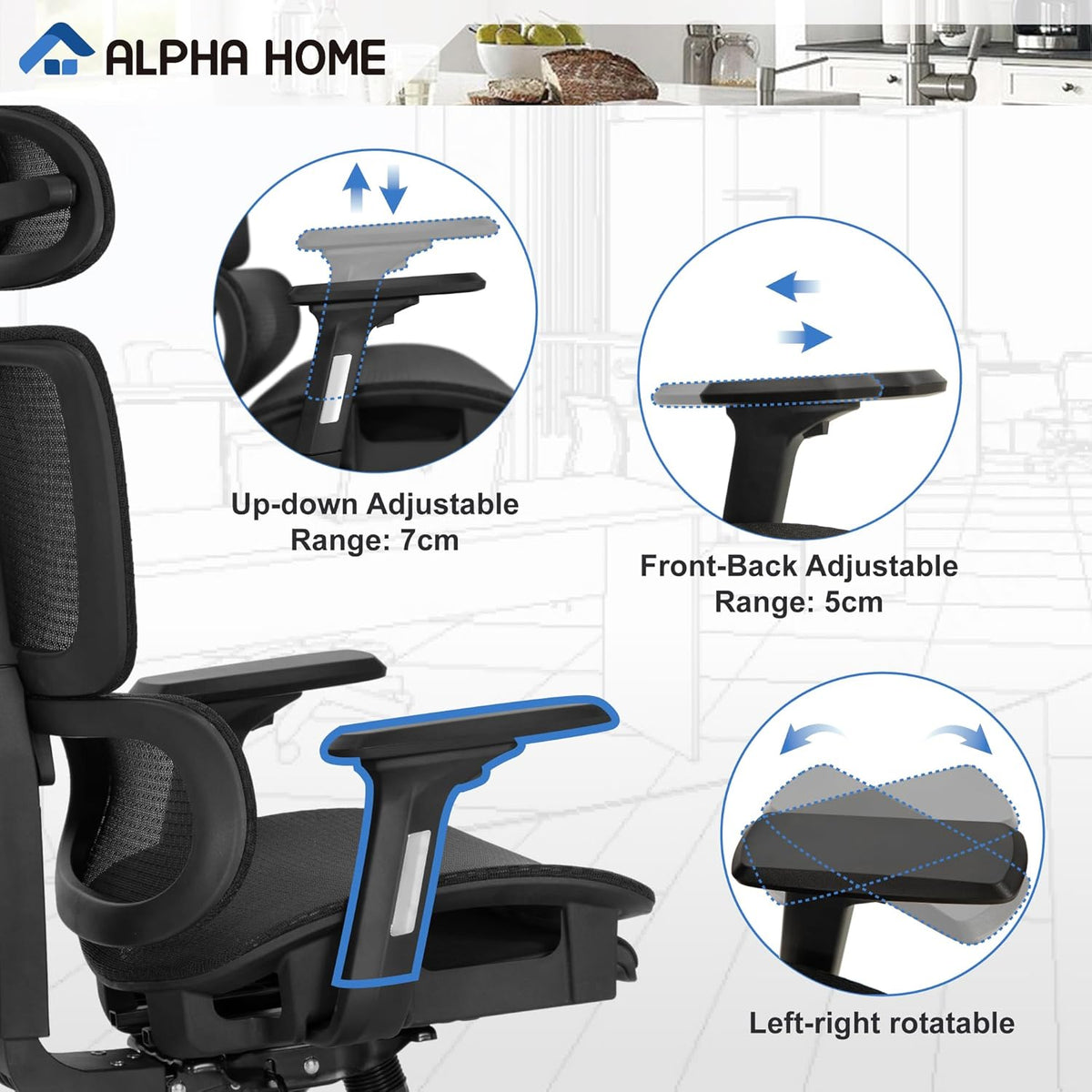 ALPHA HOME Office Chair Ergonomic Office Chair with Retractable Footrest High Back Manager Chair Computer Home Office Chair 90-130° Tilt Angle with 3D Armrest, Adjustable Headrest, Lumbar Support