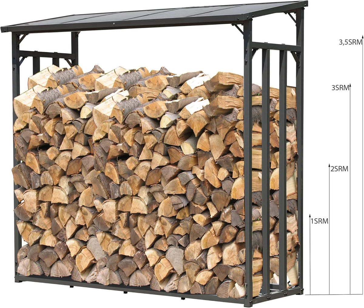 QUICK STAR Metalen brandhoutrek antraciet XXL 185 x 70 x 185 cm promotie tuin brandhoutopslag 2,3 m³ brandhoutopslag stapelhulp buiten