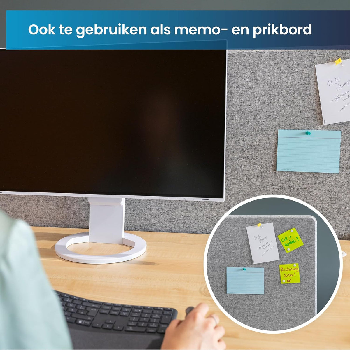 Ergotopia Akoestische Scheidingswand voor Bureau (120 x 80 x 2,8 cm), Verstelbare Zichtbescherming voor Kantoor | Focus Bureauscheidingswand in Grijs, Geluidswerende Ruimteverdeler met Klemmen