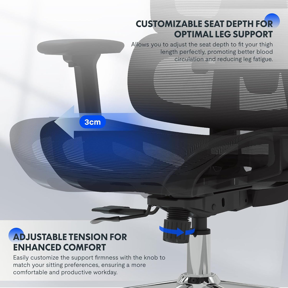 Ergonomische Bureaustoel – Werkstoel – Office Chair – Bureaustoel Met Hoofdsteun – Draaibare Bureaustoel – Adaptieve Lendensteun – Verstelbare Zithoogte en 3D-Armleuningen – Ademend Mesh-Materiaal