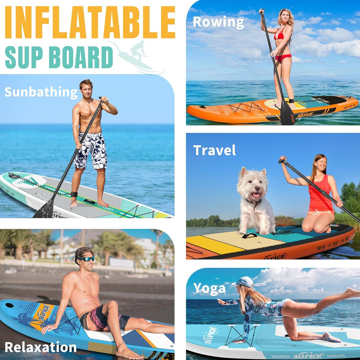 <font dir="auto" style="vertical-align: inherit;"><font dir="auto" style="vertical-align: inherit;"> ALLPICK Premium SUP board set, stand-up paddleboard, inflatable, with universal camera holder, complete accessories, adjustable paddle, for beginne