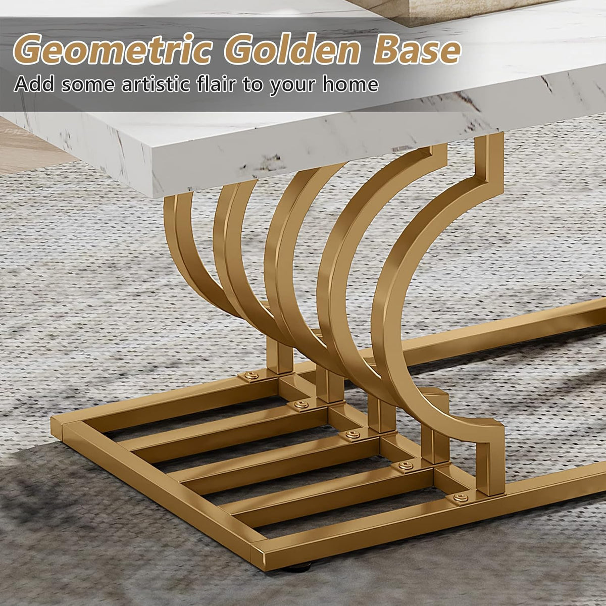 Tribesigns Modern Coffee Table, Living Room Table, Faux Marble, Cocktail Table with Geometric Frame, Rectangular Center Table, Tea Table, Accent Furniture Table, Sofa, Side Table for Home Office, White and