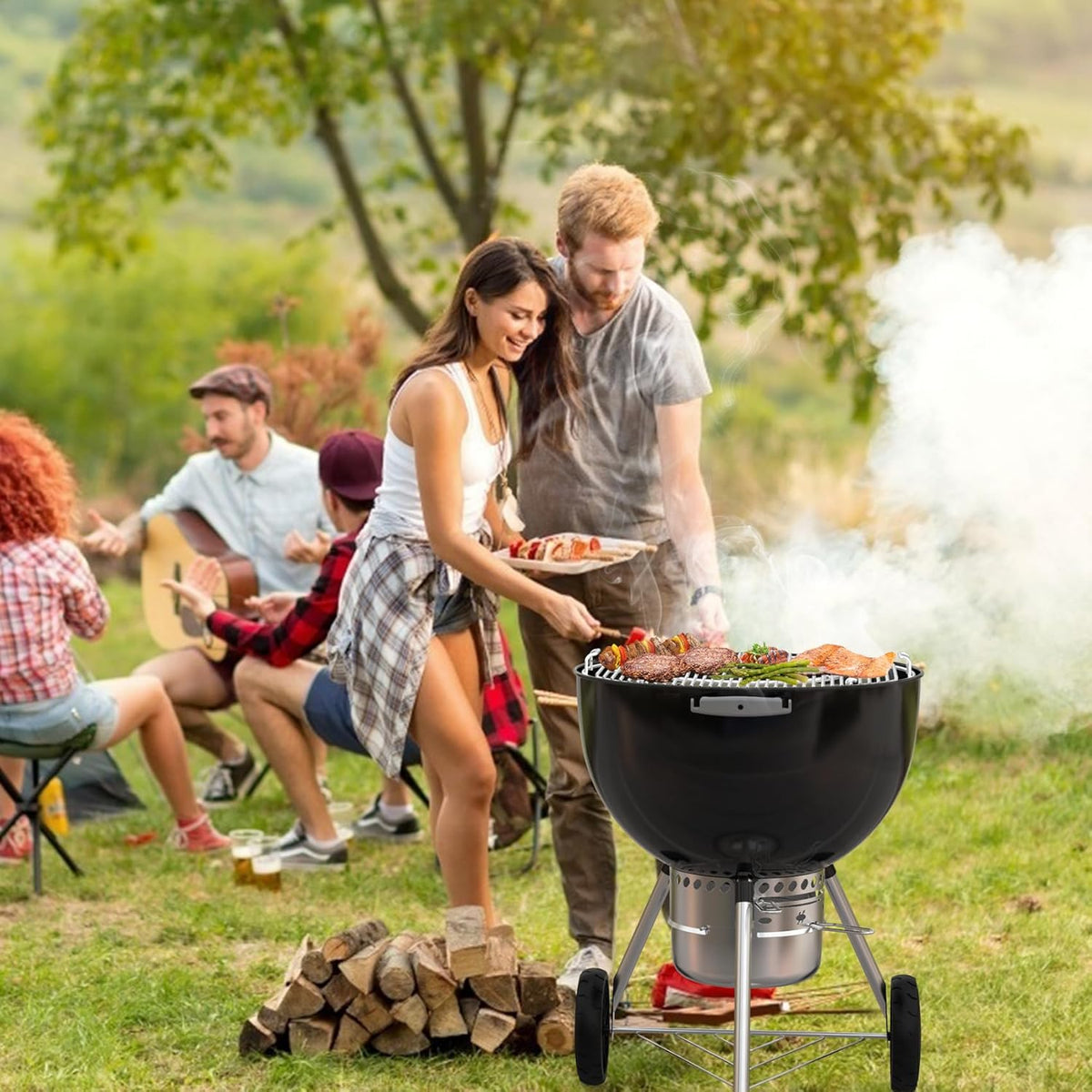 Onlyfire Rookbox Kit met Roestvrijstalen Houtskoolmand, Hitteafleider en 4 Steunhaken, BBQ Smoker Box voor Weber 57 cm/22" Ketel Houtskoolgrill, Gerookt Vlees en Vis
