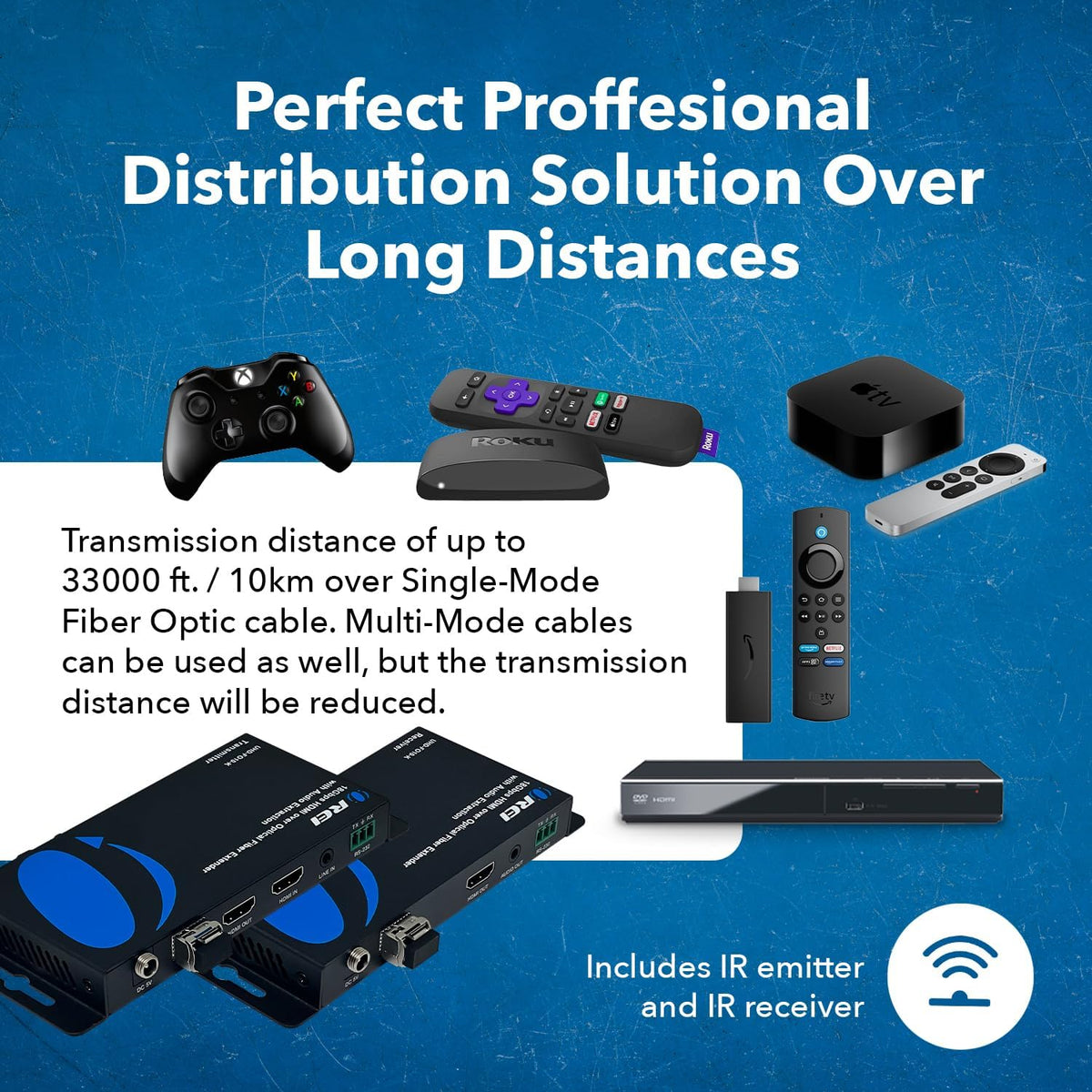 OREI 4K HDMI Over Fiber Optic Extender up to 10Km with Audio Extraction and Bi-Directional IR - RS-232 (UHD-FO10-K)