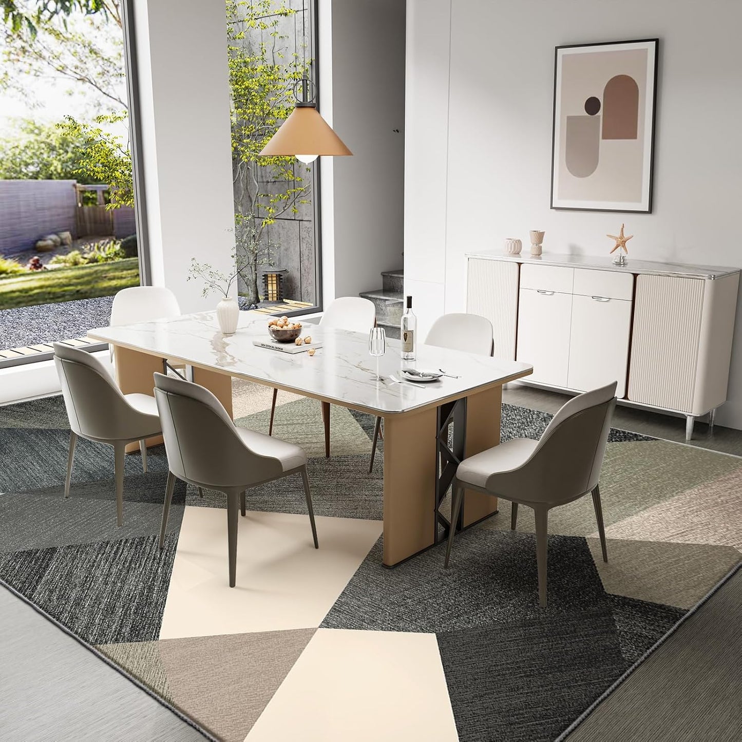 HOMFINE wasbare woonkamer korte flens tapijt-fluffy niet-slip modern tapijt, slaapkamer en eetkamer, zacht sponsmateriaal, ultrasoft en duurzaam, geometrisch abstract patroon, 160x230 cm Groen