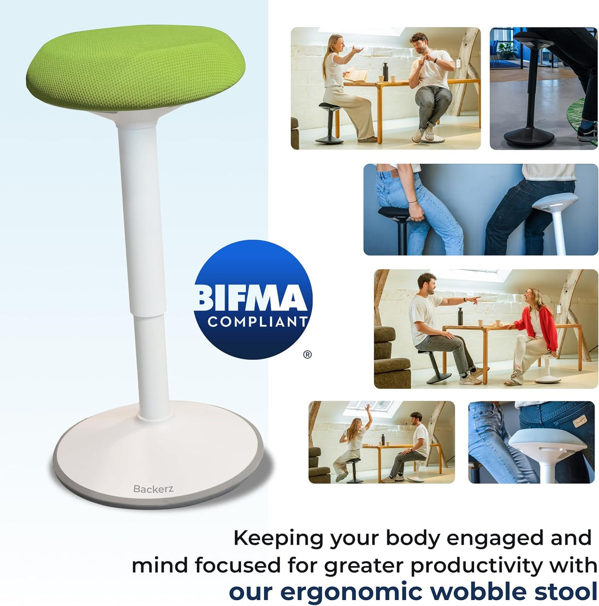 Ergonomische kruk - Bureaustoel - Testwinnaar - 55-80 cm - In hoogte verstelbaar met schommelfunctie - Ergonomische antislip Desk Chair - Office Chair - Groente