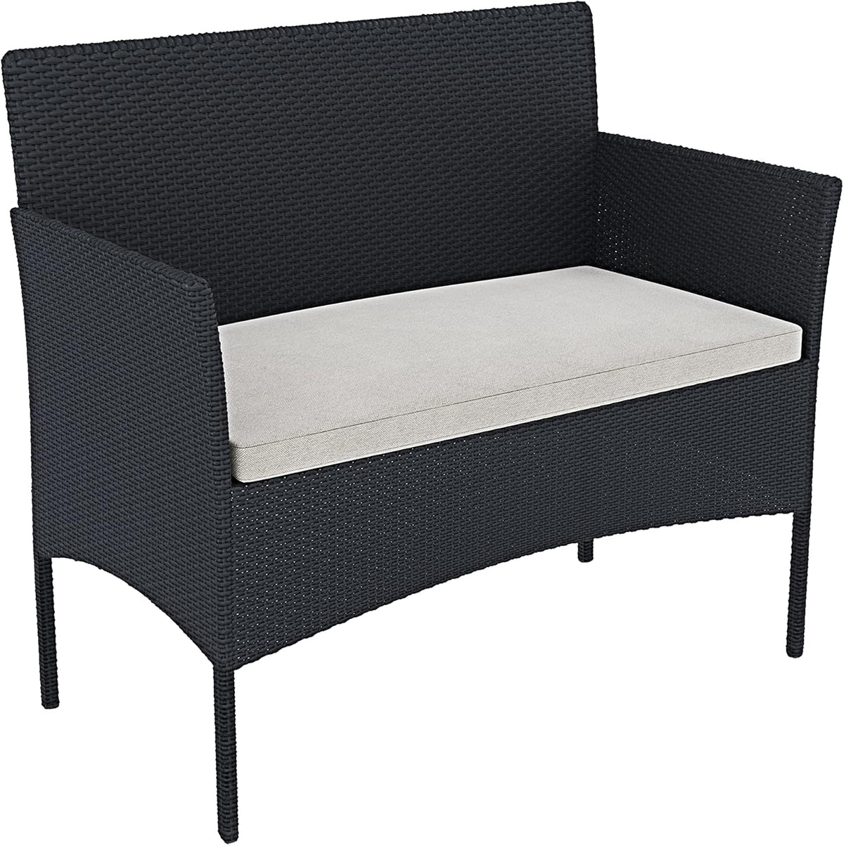 Arreditaly Tuinmeubelset, woonkamer, rotan, 4-zits met tafel en glazen rek, 2 stoelen en 2-zits, voor tuin, buitenzwembad, afneembare kussens (zwart)