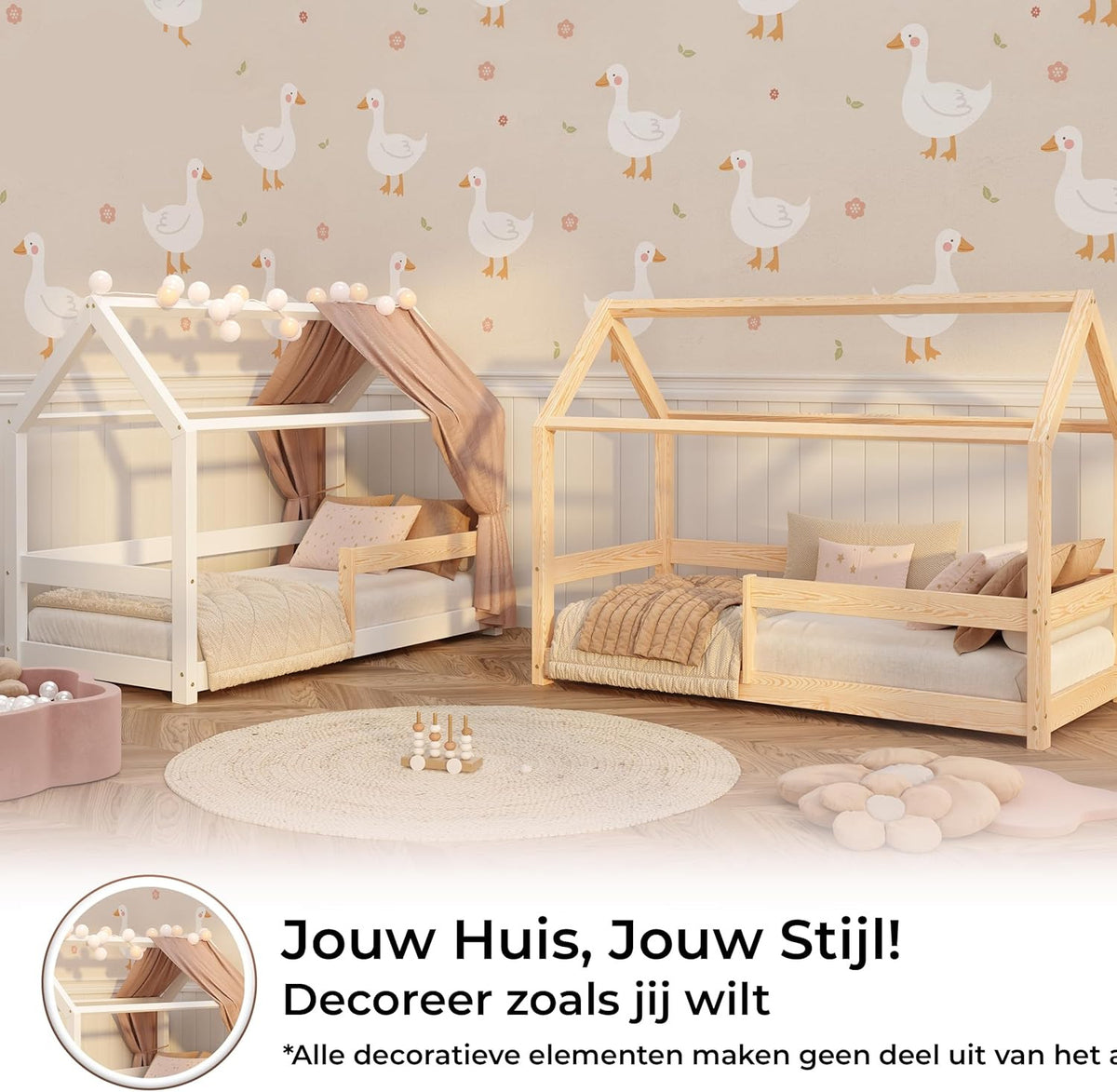 smartwood Solid Wood House Bed 90x200 - Children's Bed in Natural with Fall Protection & Slatted Base up to 230 kg - Scandinavian Design - for Boys & Girls - Easy Assembly - MILO - QUORE