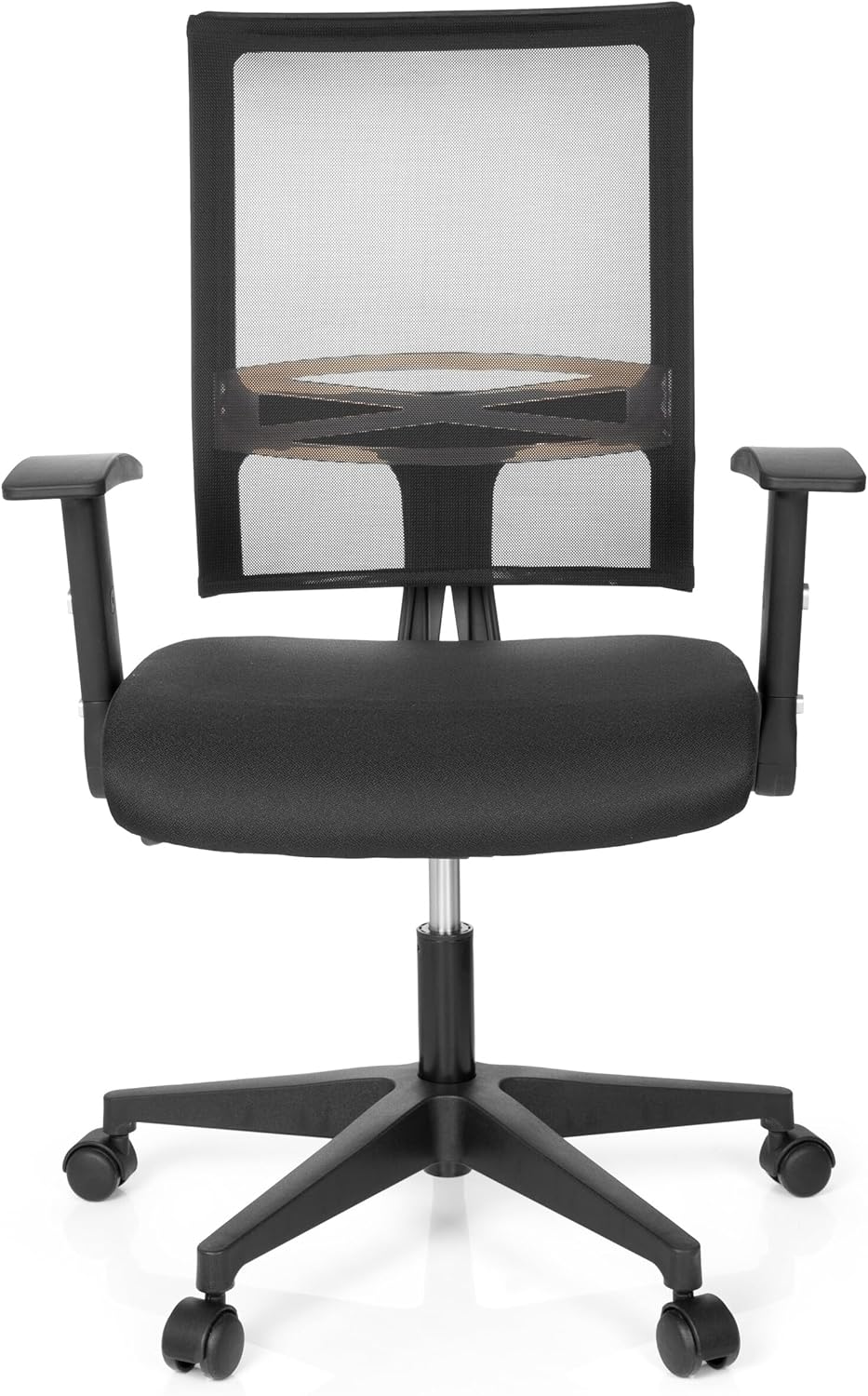 hjh OFFICE 653730 Home Office bureaustoel R8 stof/net zwart draaistoel, inklapbare armleuning & lendensteun in hoogte verstelbaar