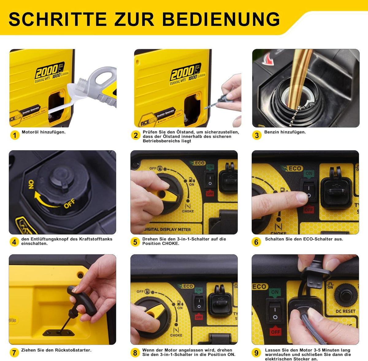 Draagbare Generator – Stroomgenerator – Noodstroomvoorziening – Camping Generator – 4-Takt Motor – 2000W Piekvermogen – Stil Geluidsniveau 56 dB - QUORE