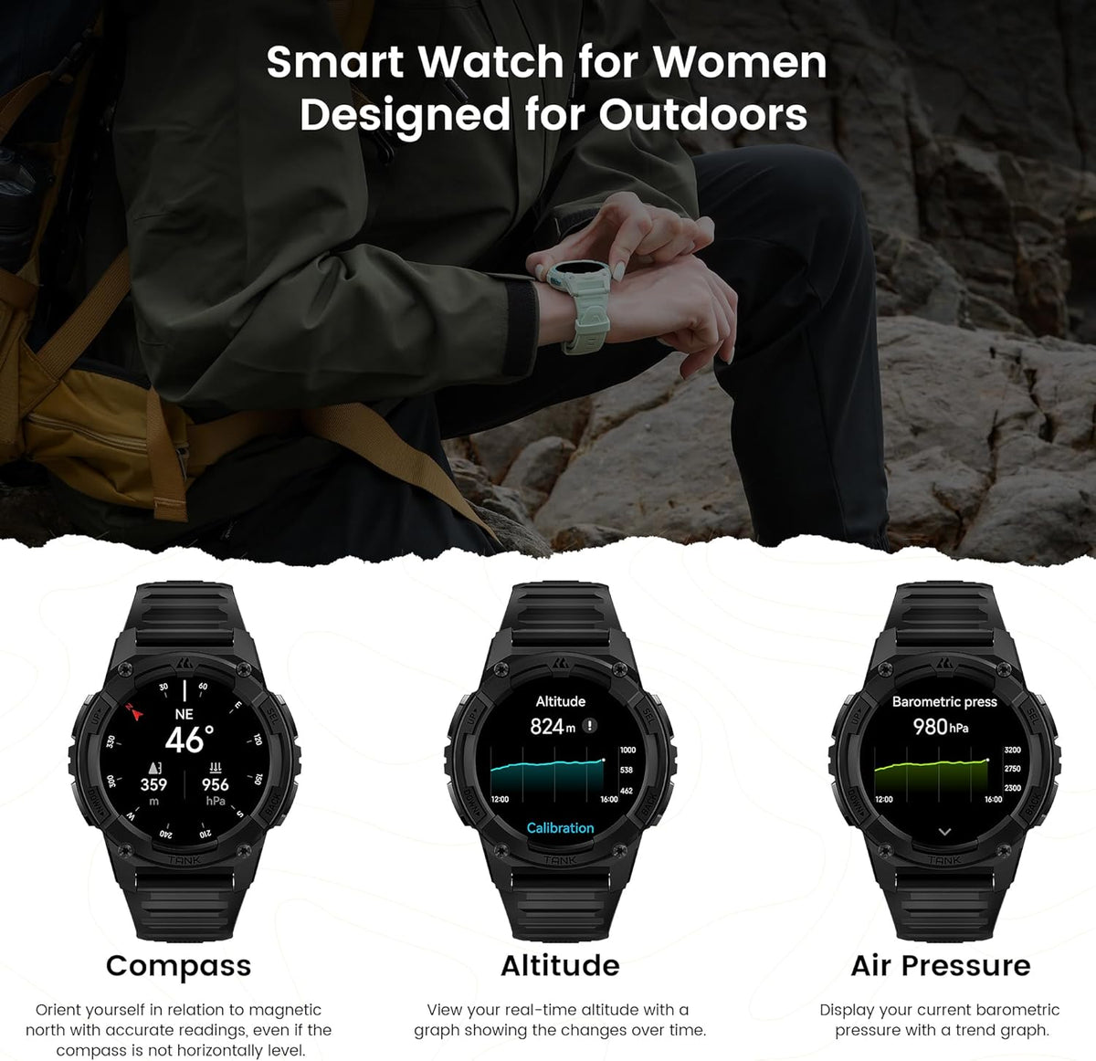 KOSPET Tank S2 Smartwatch voor dames en heren, met GPS en telefoonfunctie, 5 ATM waterdicht, fitnesstracker met AMOLED-display, bewaking van hartslag, SpO2, slaap, cyclusbewaking, 170+ sportmodi