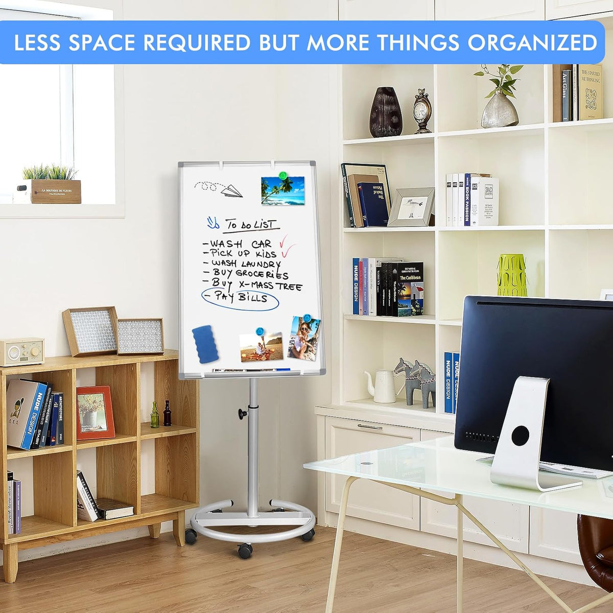 Maxtek Draagbaar magnetisch en droog uitwisbaar mobiel whiteboard met ezel 90 x 60 cm (zilver)