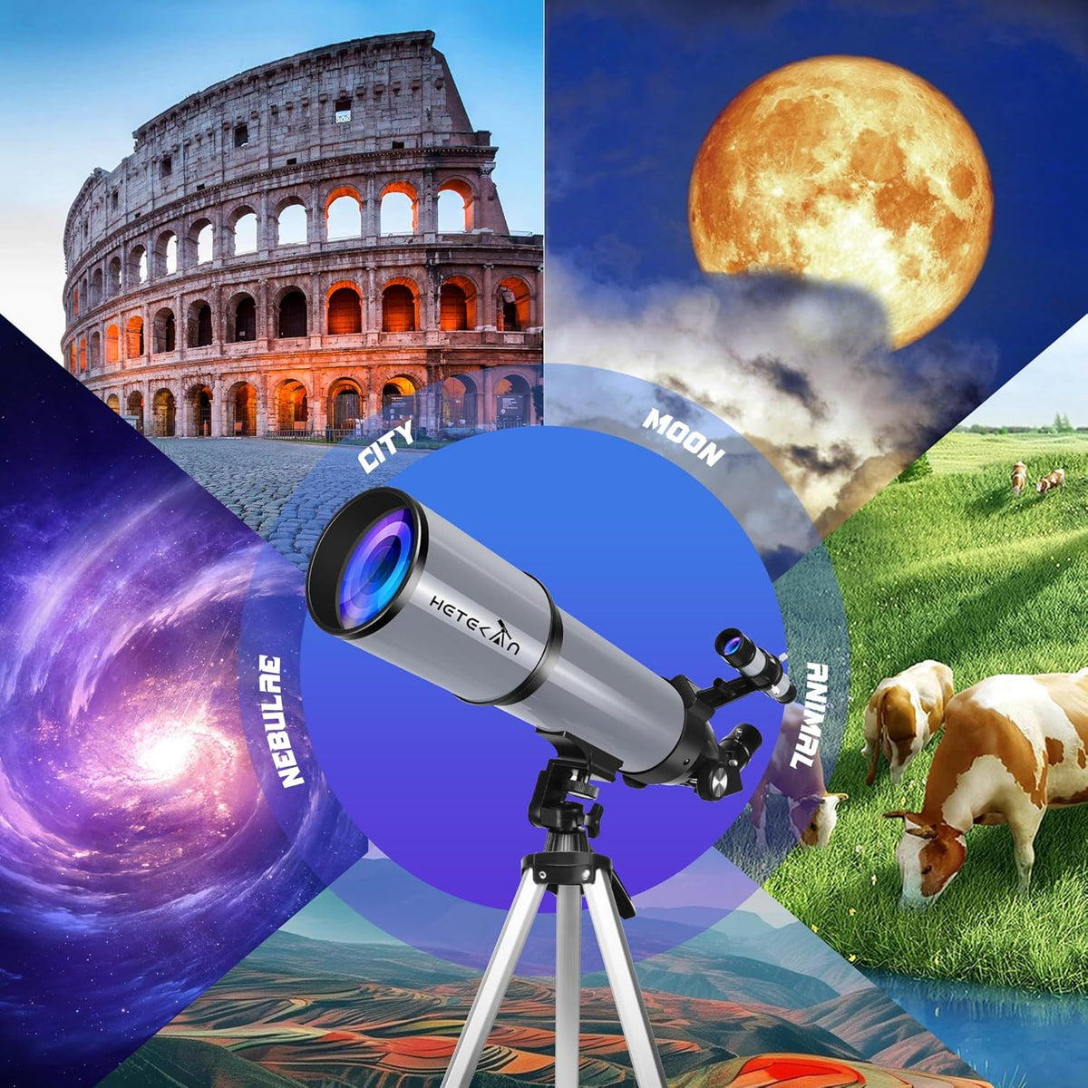 Telescoop, 80 mm diafragma 600 mm telescopen voor volwassenen, astronomische draagbare refractortelescoop voor kinderen en beginners, voor maansterobservatie met telefoonadapter en draagtas