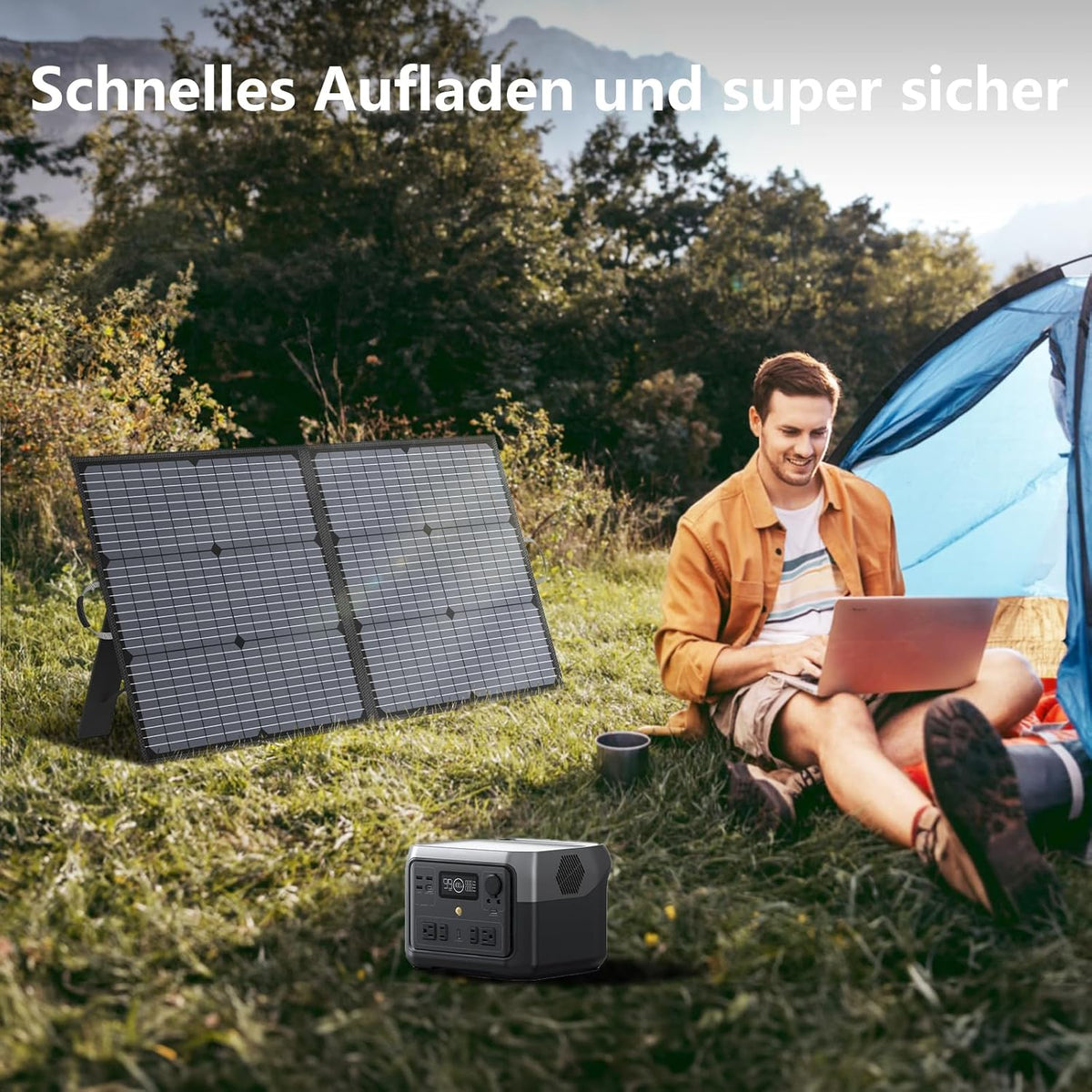 Draagbaar zonnepaneel, 110 W, opvouwbaar zonnepaneel, IP67 waterdichte kit met 20 V uitgang, 23,5% rendement module voor draagbaar stroomstation, outdoor, camping, laptops, camper, camper