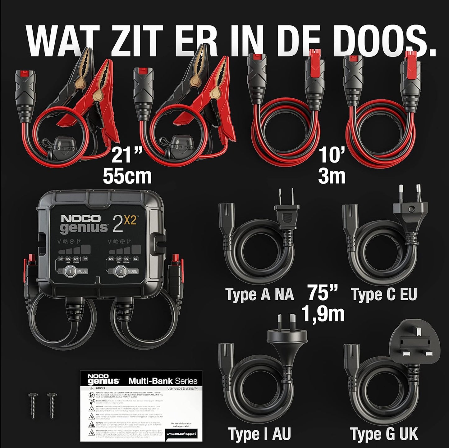 NOCO GENIUS2X2, 4A 2-Bank Automatische Oplader (2A per Bank), 6V en 12V Batterijlader, AGM, SLA, Gel en Lithium Auto-Acculader, Onderhoudslader, Druppellader en Desulfator - Auto, Motorfiets, ATV, RV