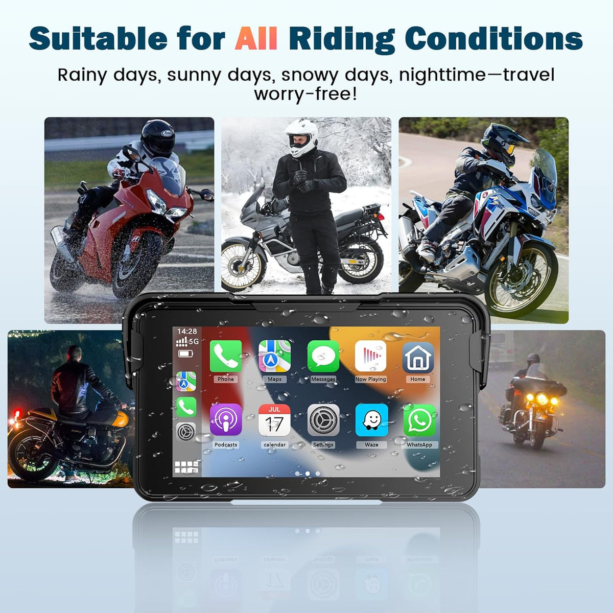 CarPlay Display Motorfiets – Motorfiets Navigatiesysteem – CarPlay Scherm – Android Auto Interface – Bluetooth Helmverbinding – 5 Inch HD Touchscreen – Waterdicht IP67