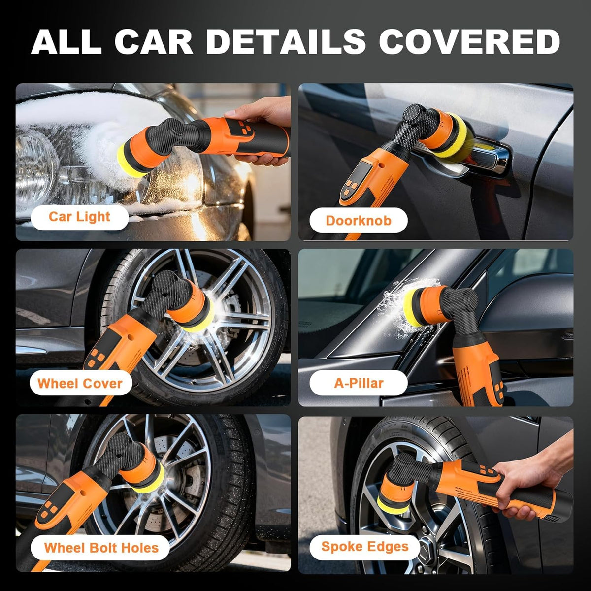 Protmex Cordless Car Polisher - 1.2/1.6/2 Inch Mini Polisher, 8 Speeds 2500-6000RPM Mini Buffer with 22 Pads, 12V Rotary & Dual Action Car Polisher Buffer for Car Motorcycle Detailing Polishing Waxing