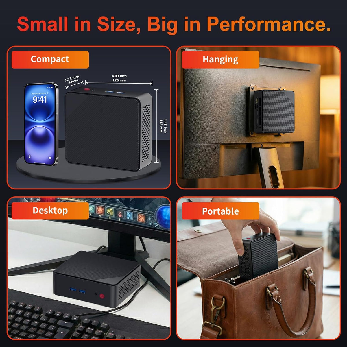 AWOW Mini PC, AMD Ryzen Embedded R2514 (4 cores, tot 3,7 GHz), 16 GB DDR4, 512 GB PCIe 3.0 SSD, Radeon Graphics, 4K-display 1000 M LAN, WiFi 5