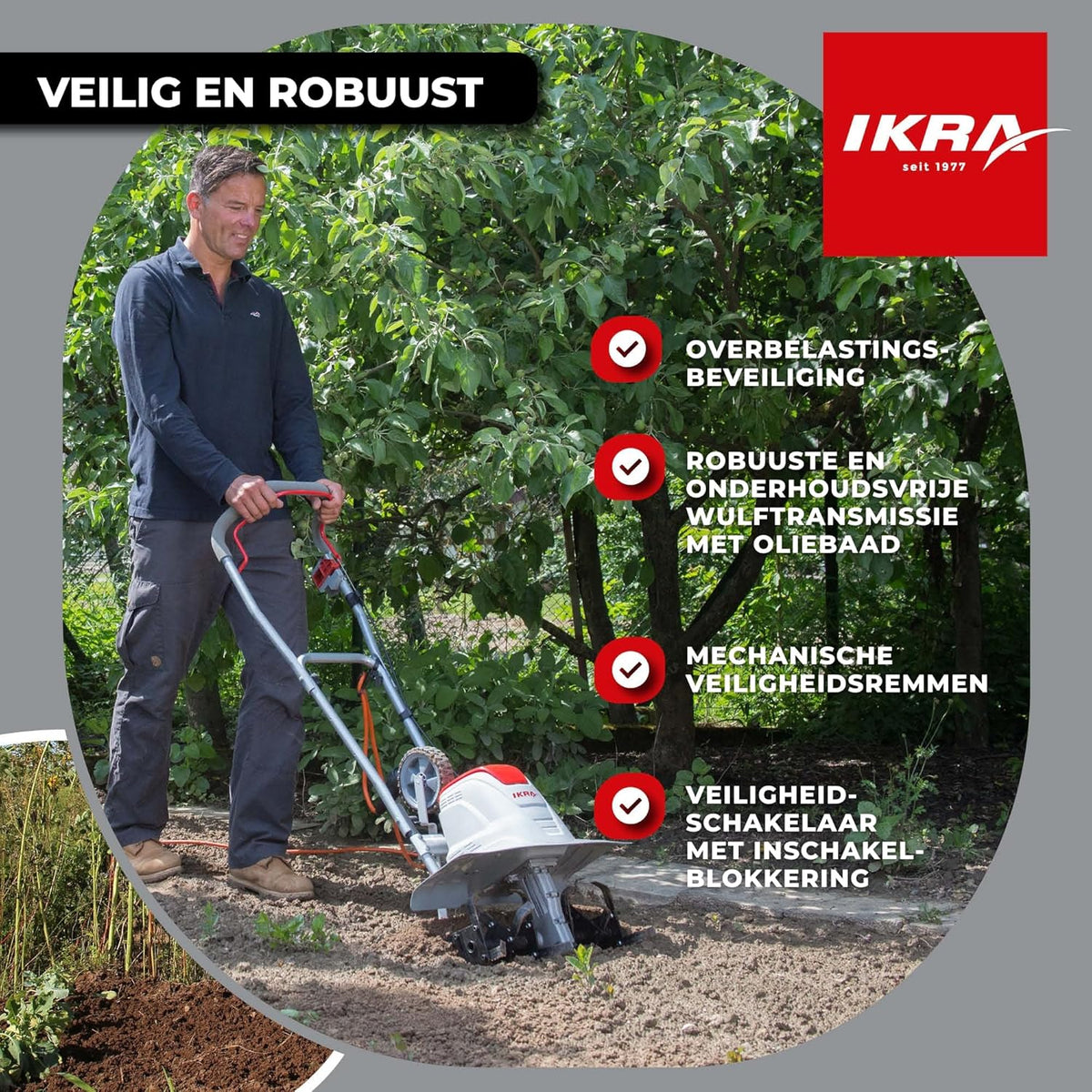 IKRA Elektrische Grondfrees Cultivator FEM 1500, flexibele werkbreedte 17-45 cm, incl. schoffelploeg (monteerbaar)
