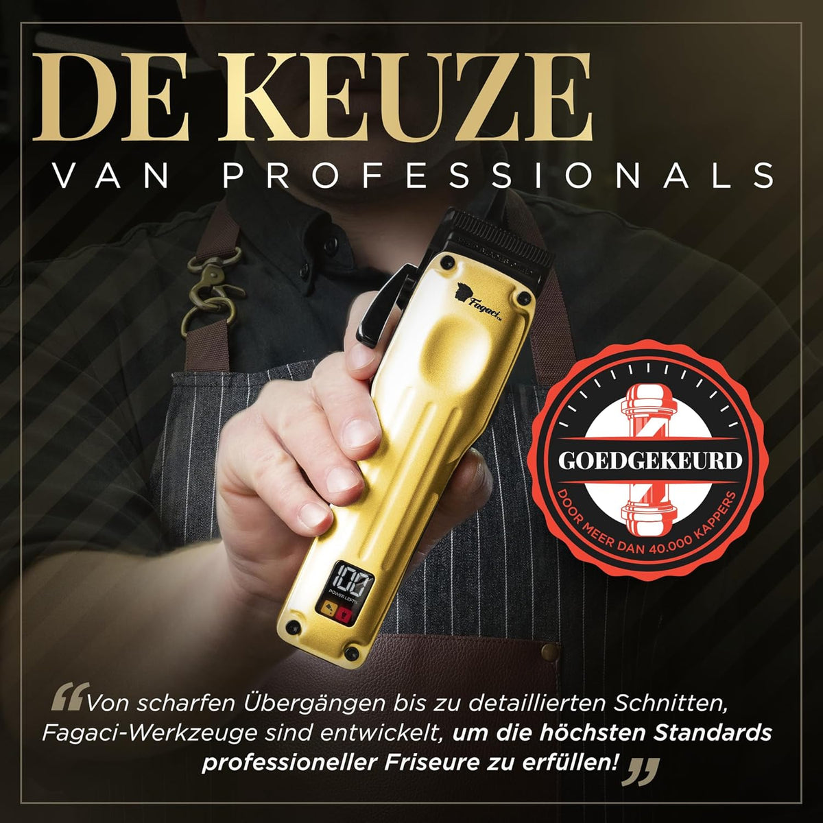 Fagaci Professionele Tondeuse voor Mannen met Superieure Precisie, 5X Langere Scherpte, Kappers Tondeuse Draadloos met 2 Messen (Fade & Taper), Borstelloze Motor