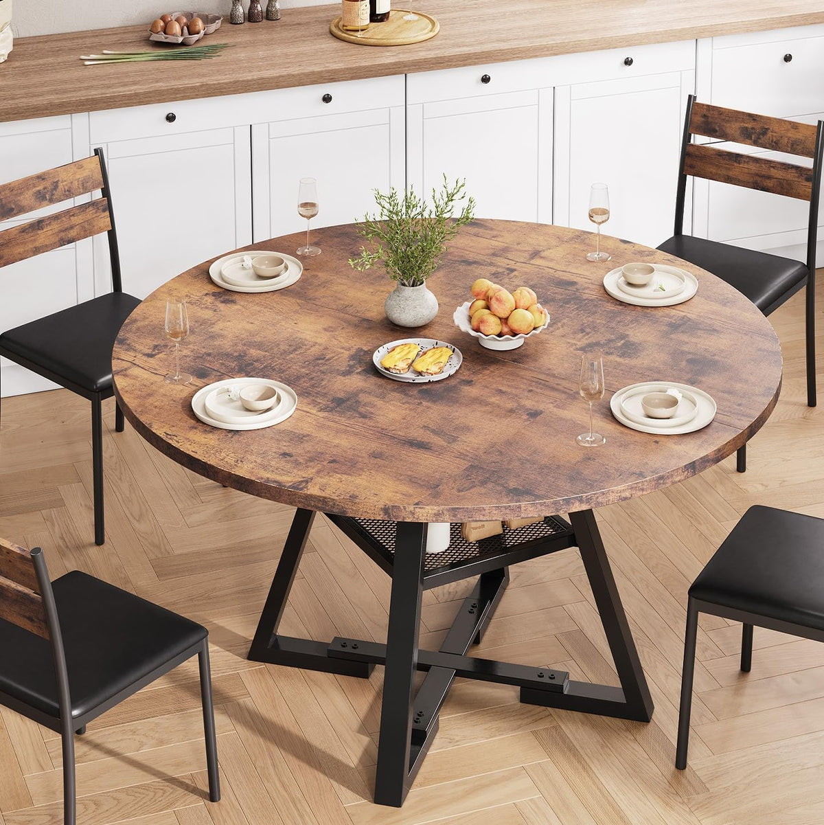 Jocoevol Ronde eettafel voor 4, keuken eetkamer cirkel diner voetstuk tafel, ruimtebesparende houten keuken en eetkamer meubels (vintage, 42 in)