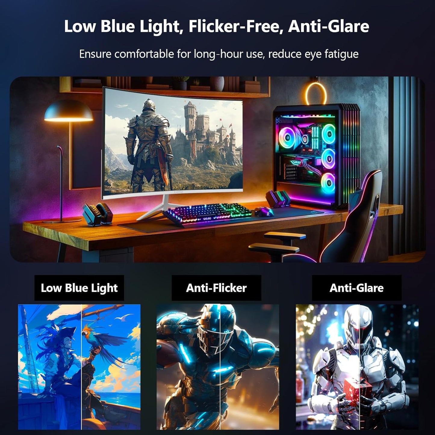 Z-Edge Wit Gebogen Gaming PC-scherm 27'' 280 Hz (DP), 240 Hz (HDMI), 1ms, FHD, FreeSync, Witte Gamingmonitor 16:9, Verstelbare helling, 1500R, 2×HDMI2.0 & 2×DP1.2, 178° Kijkhoek(HDMI-kabel inbegrepen)