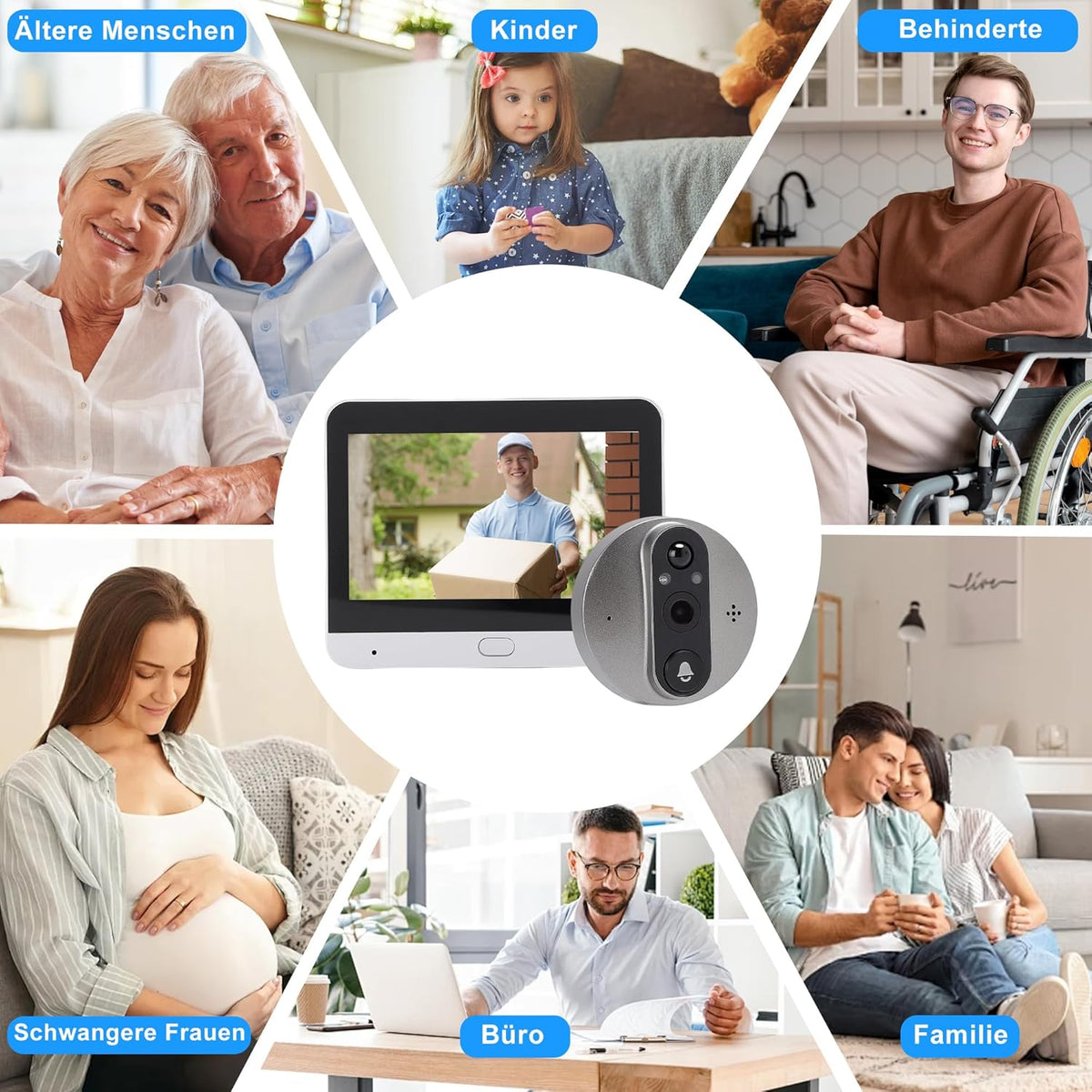 Draadloze deurbel met camera en 4,3 inch scherm, 1080p HD-video, nachtzicht, twee-weg audio, voor Tuya-app, geen wifi nodig, eenvoudige installatie voor voordeur