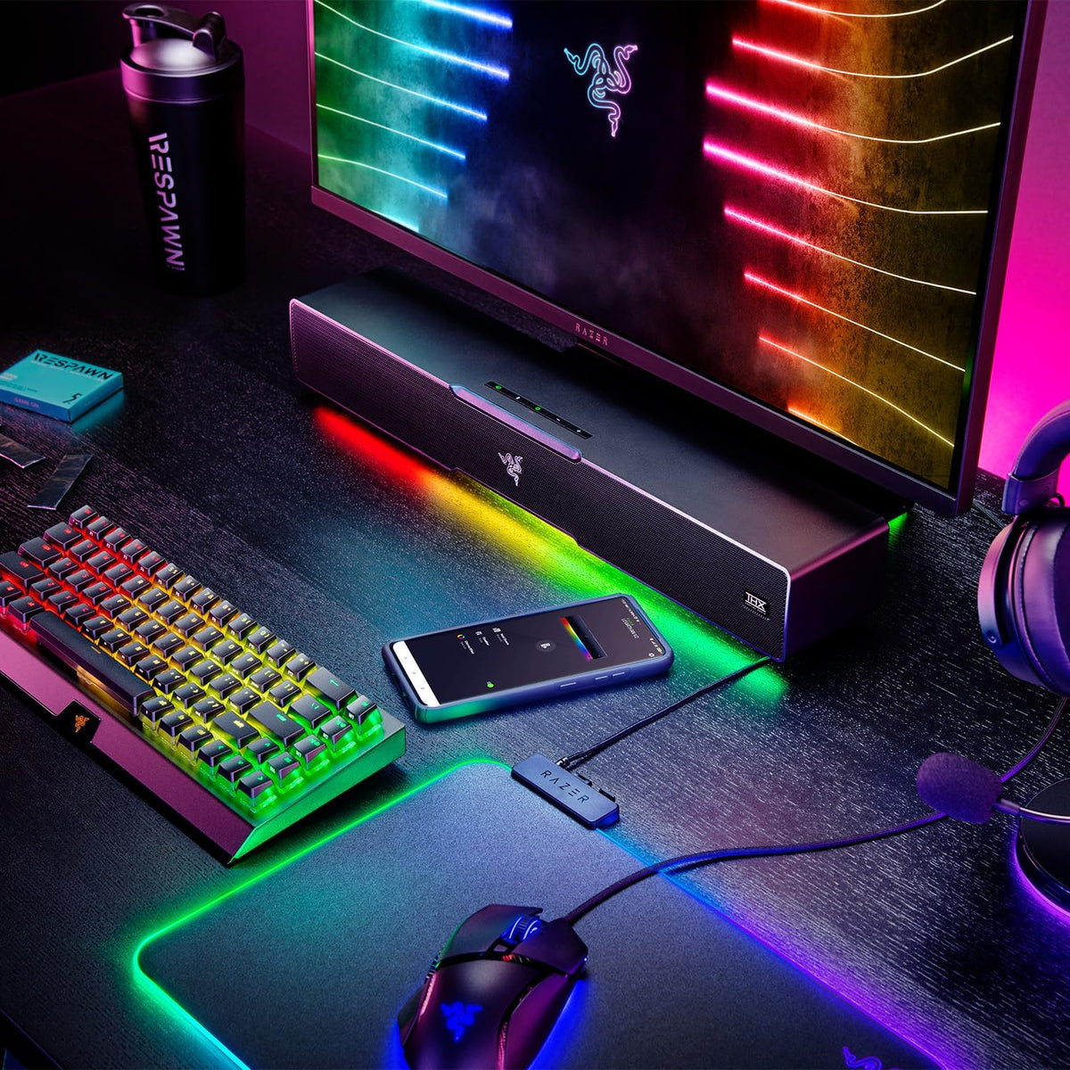 Razer Leviathan V2 - Soundbar met subwoofer voor pc-gaming (THX Spatial Audio, Bluetooth 5.2, Razer Chroma RGB) Zwart