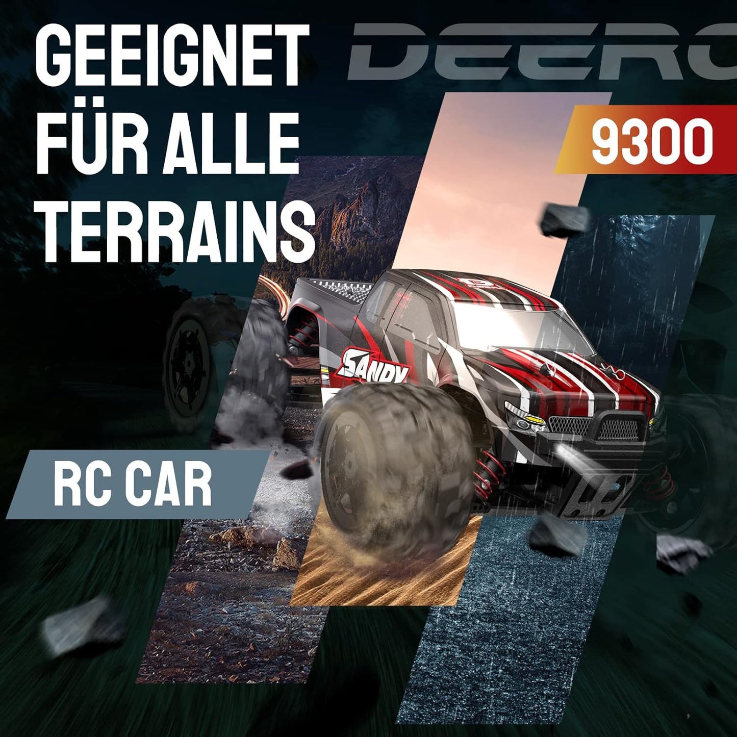 DEERC RC-auto voor kinderen, 1/18 RC-auto 4WD met 40 km/u hoge snelheid, 2 accu's, 2,4 GHz afstandsbediening terreinwagen buiten binnenvoertuig voor jongens en volwassenen