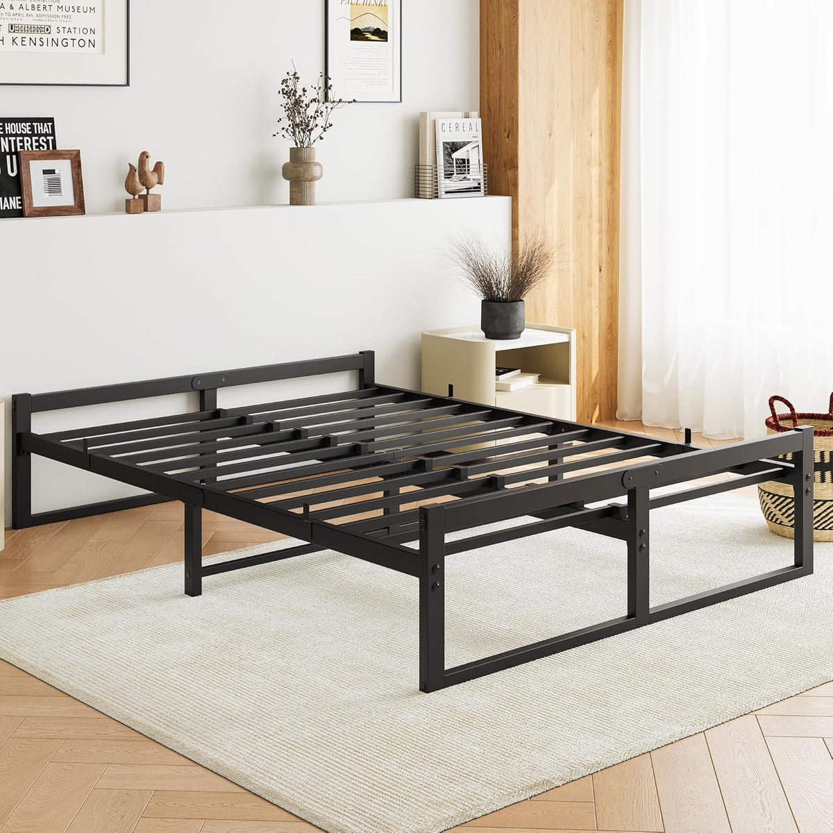 Kingsize Metalen Bed Frame Platform met Matrasbasis 27cm Onderbed Opslag Stalen Ondersteuning Geluidsbestendig 150x200cm