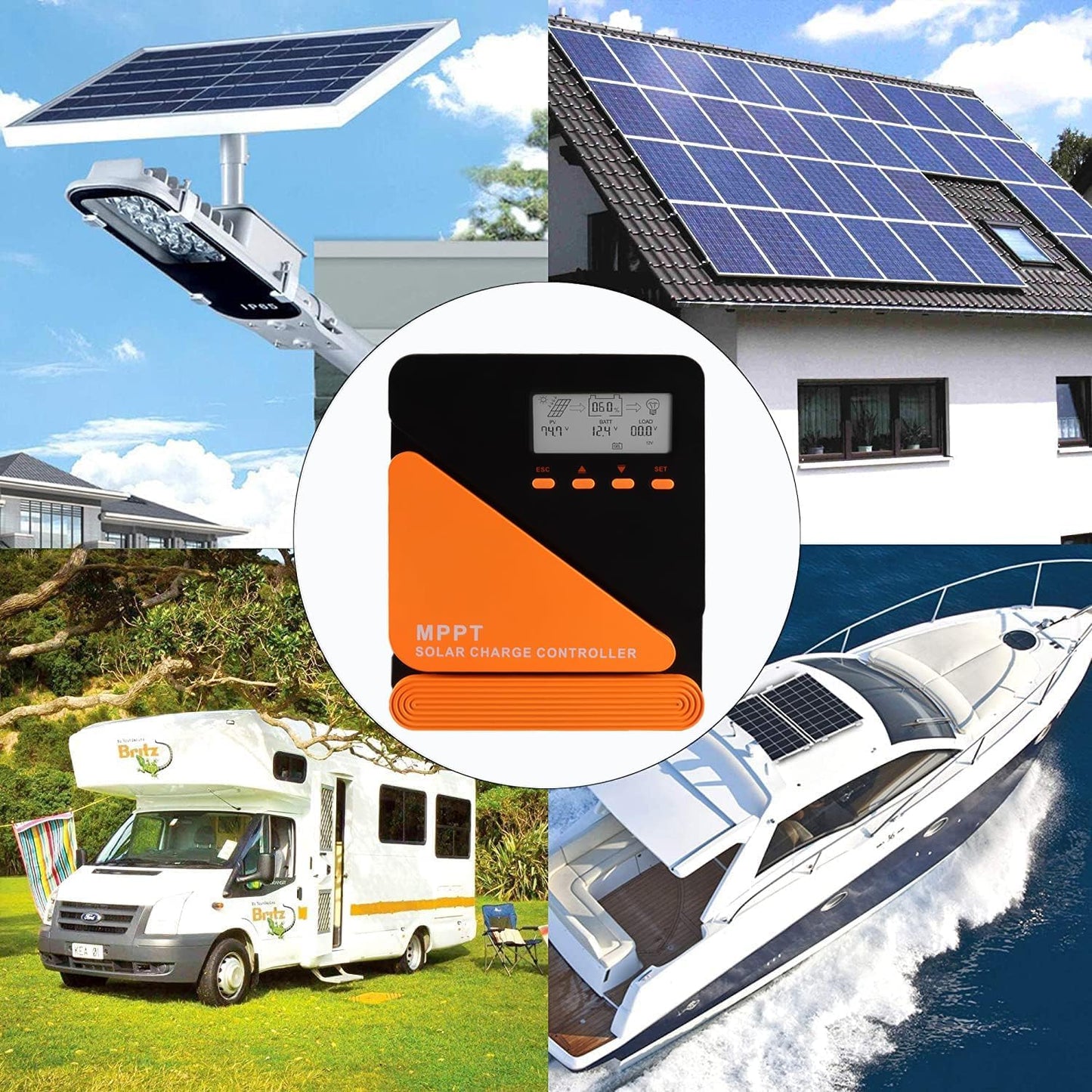 SolaMr 60A MPPT Zonne-laadregelaar 12/24V Automatische Parameter Instelbaar met LCD-scherm en Dubbele USB-Poort Zonnepaneel Batterijregelaar voor Gel Verzegelde natte en Lithium Batterij-GM-D60A
