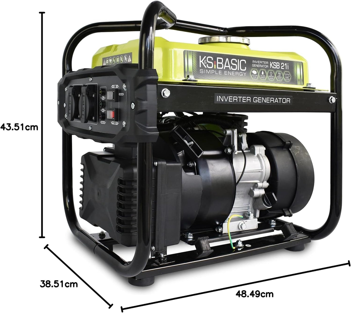 K&S Basic KSB 21i – 4-takt benzine-stroomgenerator, invertergenerator 2,9 pk met automatische spanningsregelaar, olietekort beveiliging, uitlaatgasnorm EURO V, 2000 W, 2 x 16 A (230 V) voor kamperen