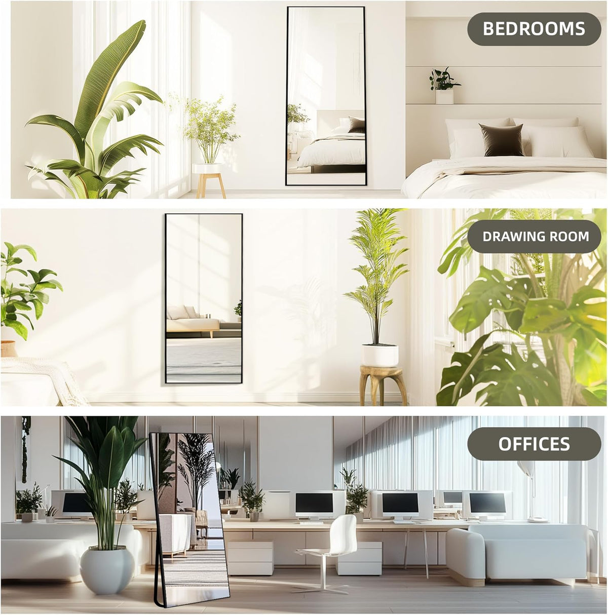 Staande Spiegel – Lichaamsspiegel – Vloerspiegel – Wandspiegel – Passpiegel – 180 x 80 cm – Explosiebestendig Nanoglas – Zwart Aluminium Frame