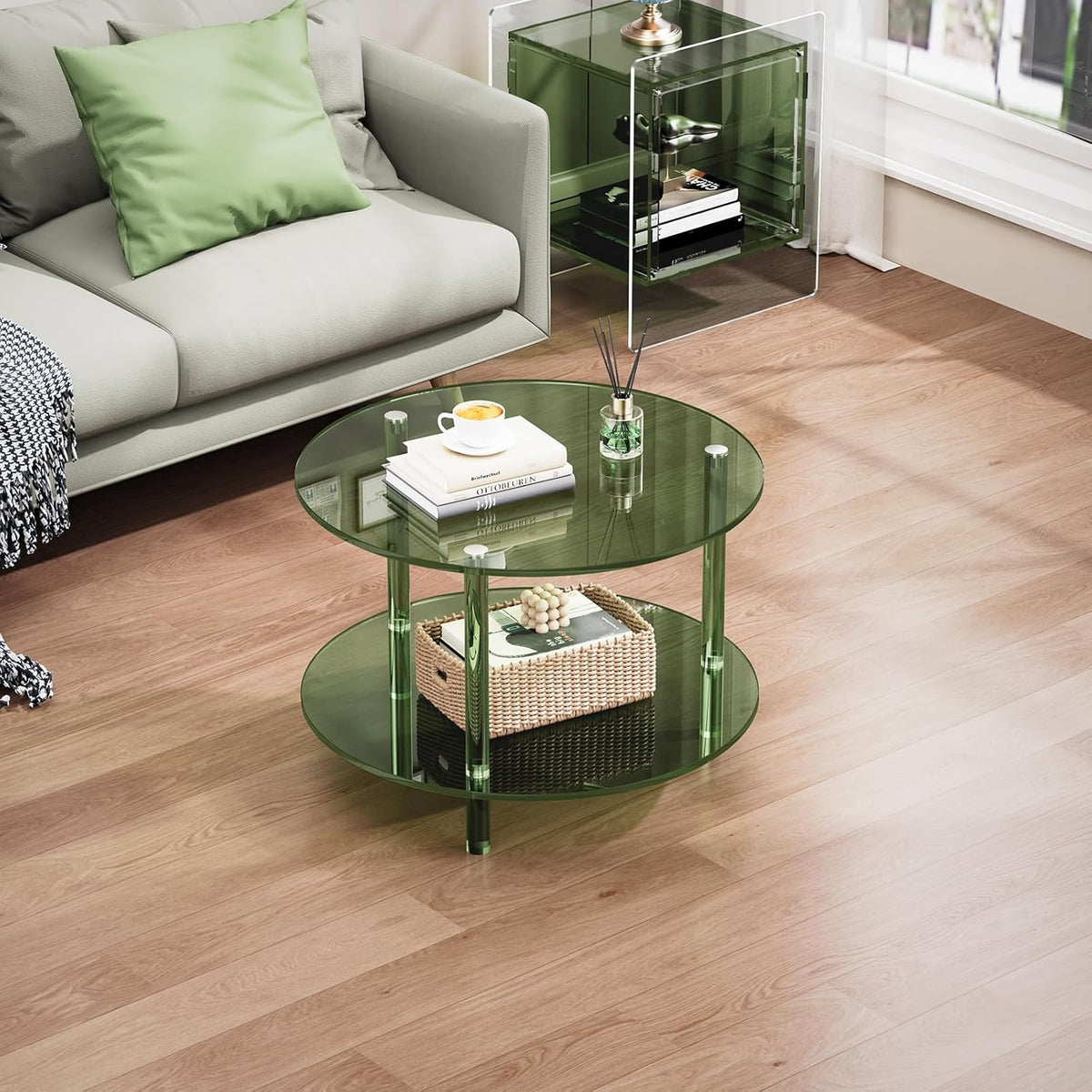 Acrylic Coffee Table, Small Round Modern Coffee Table for Living Room (Green)