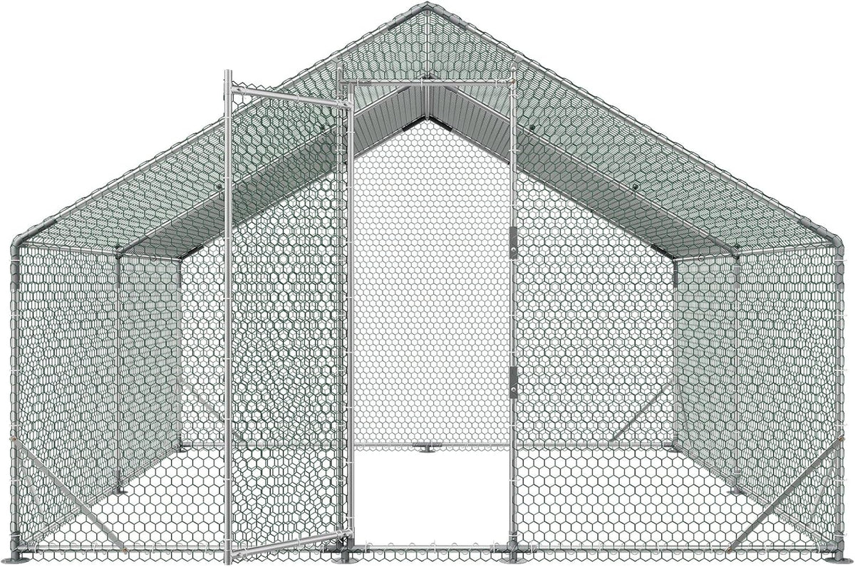 VEVOR Grote metalen kippenhok, 3 x 3 x 2 m, kippenhok met waterdichte afdekking en robuuste structuur, kooi voor gevogelte, met dak, eendenhok, konijn