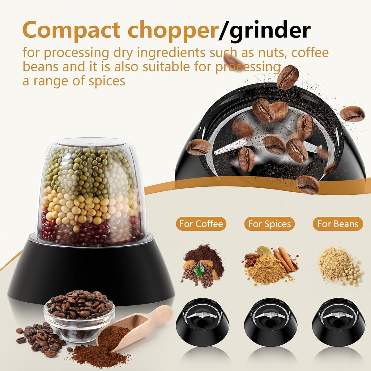 Howork Food Processor 1500 W, grote inhoud, multifunctioneel, voor het hakken, snijden, malen, smoothies, vullen en deeg, roostervrij staal, zwart