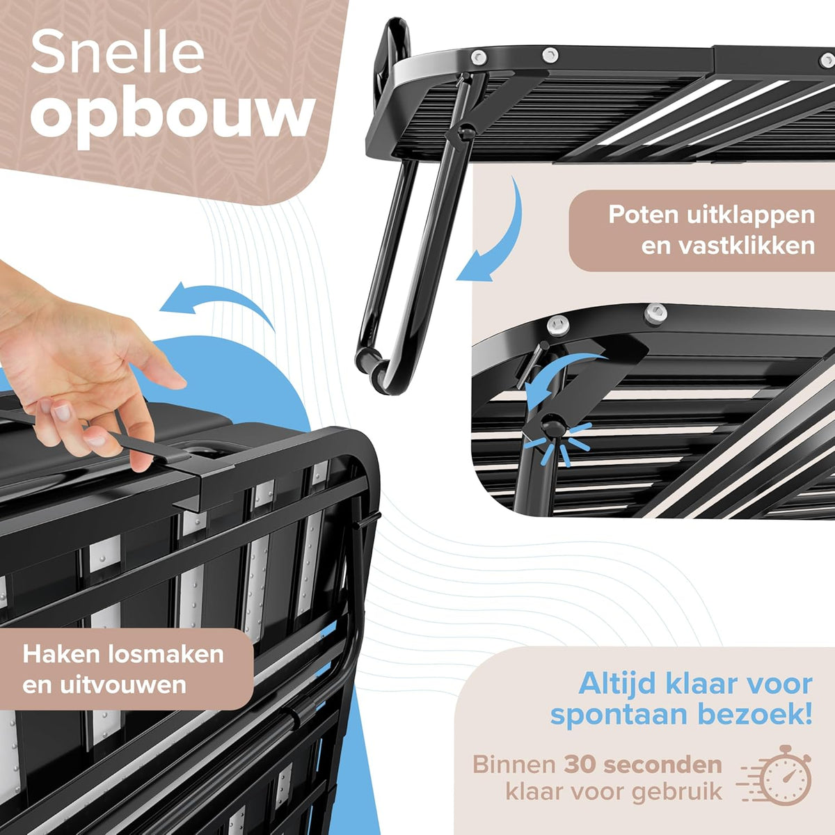 ELONEO Opklapbed 80x200 cm | Opvouwbaar logeerbed, belastbaar tot 250 kg | Opvouwbaar reisbed | Transportwielen | Beschermhoes