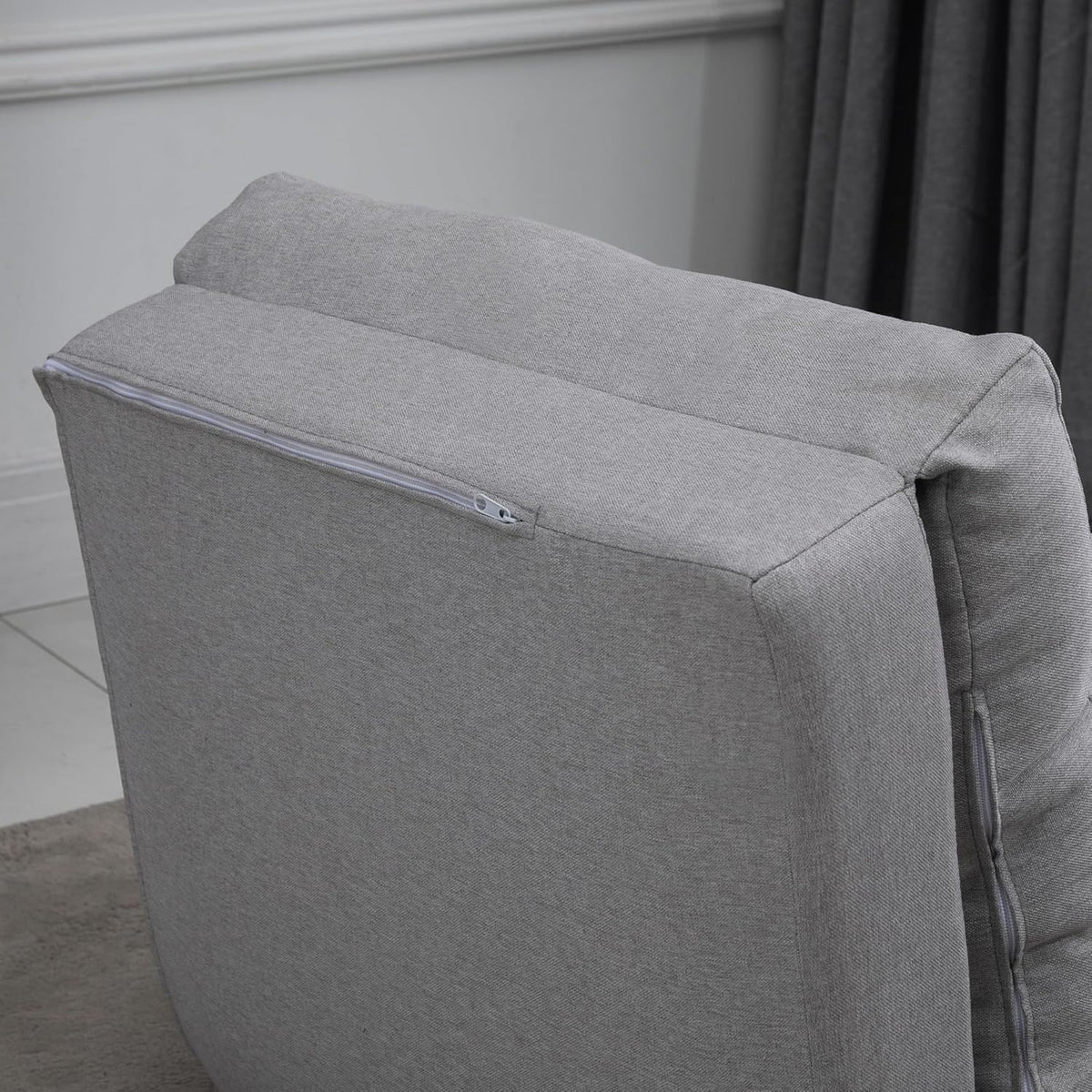 HOMCOM Bodensessel 2-in-1 Klappbett mit verstellbarer Rückenlehne Bodensofa mit Zierkissen, Bodensitzkissen für Wohnzimmer, Schlafzimmer, Leinen, Grau - QUORE