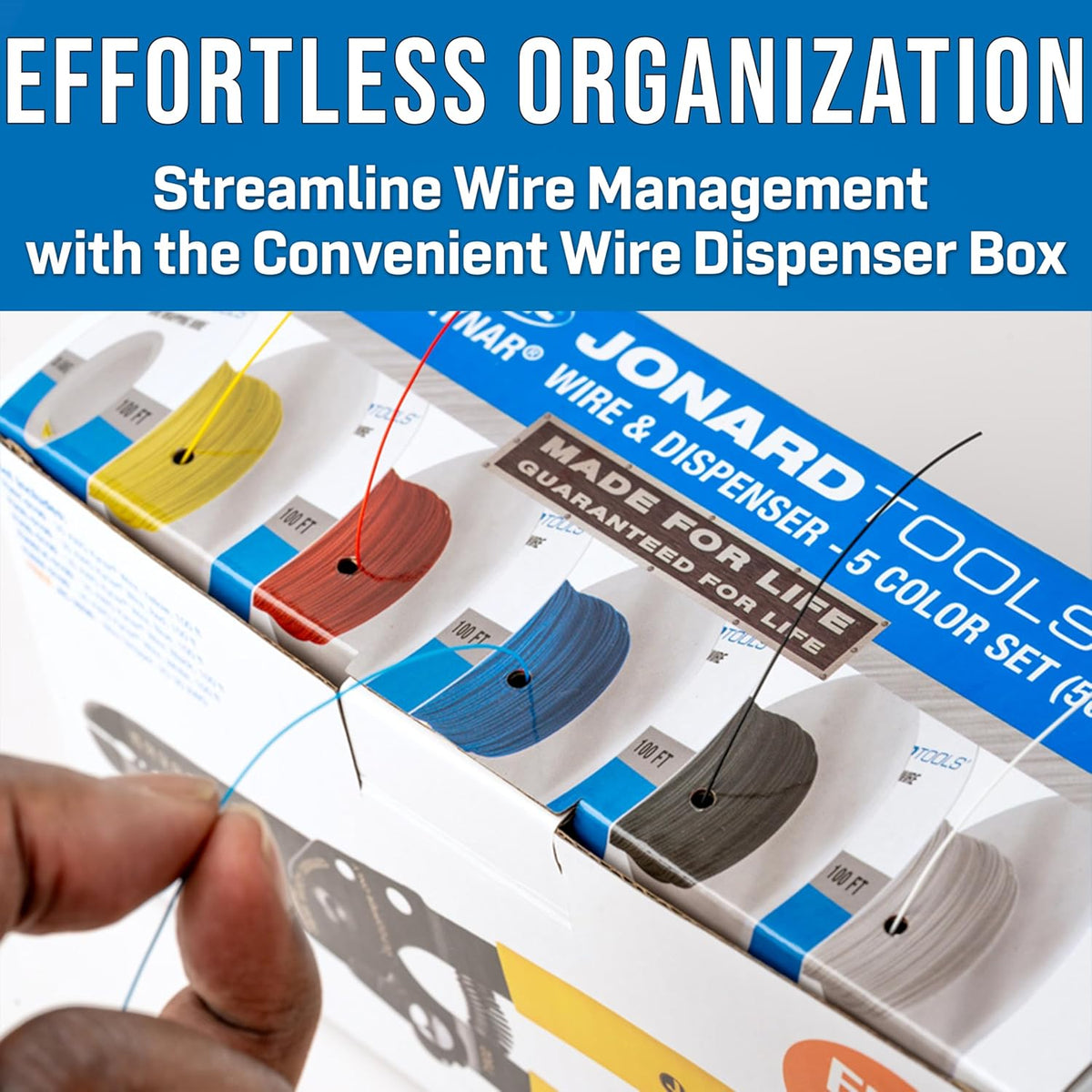 Jonard Tools R28-5100 28 AWG Kynar Wire & Dispenser Box Set met Inclusief Draadstripper - 5 Color Pack (500 ft)