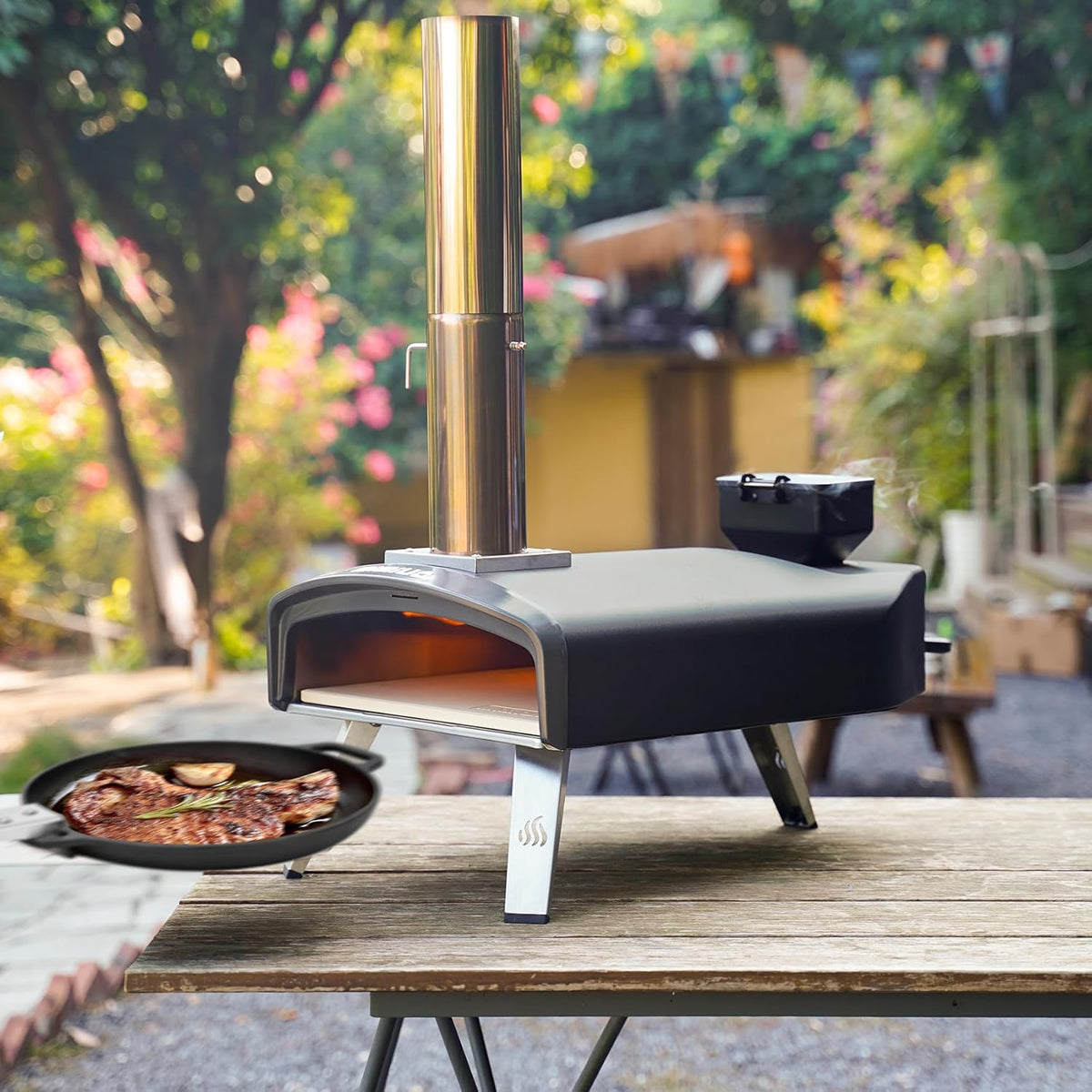 Mimiuo Wood Pellet Pizza Oven, Draagbare Pizzahoutoven voor Buiten met 33cm Pizzasteen, Outdoor Pizzaoven voor Tuin Camping, Zwart