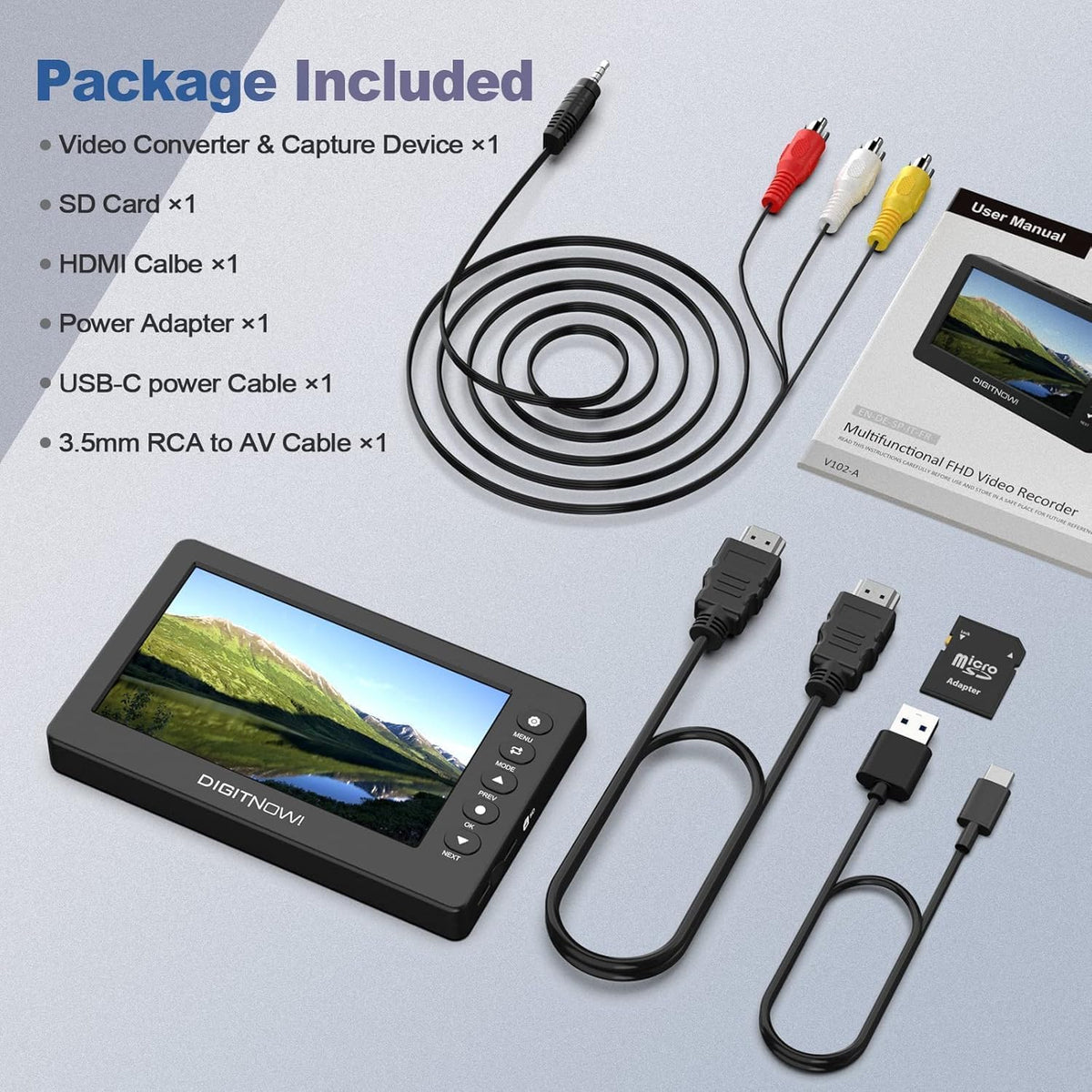 VHS naar digitale converter, HD Video Grabber, 1080p 60 fps video naar digitale converter, opnemen van video en audio van VCR, VHS, Hi8, DVD, camcorder (zwart mini DV-afspeelapparaat)