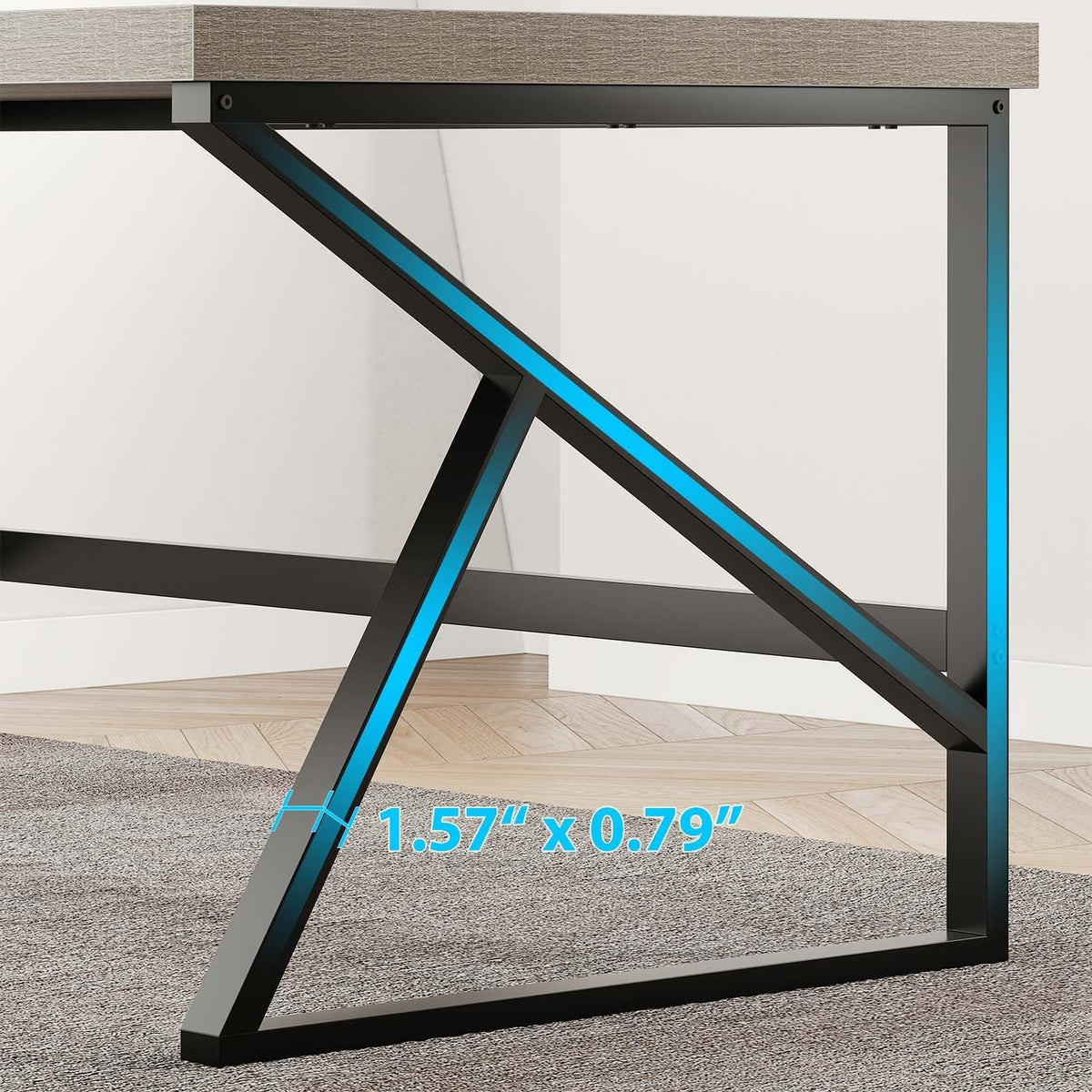 HSH Bureau, computerwerk, pc, hout en metaal, industrieel, tafel, studiewerk, eenvoudig, modern, voor slaapkamer, 140 cm, grijs